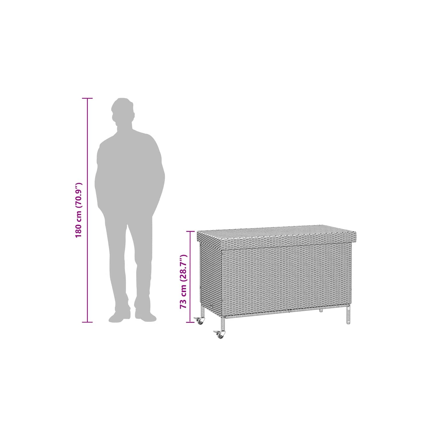 vidaXL Garden Storage Box with Wheels Black 110x55x73 cm Poly Rattan