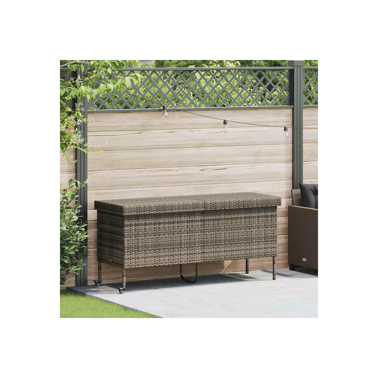 Boîte de rangement de jardin vidaXL avec roulettes en rotin synthétique 160 x 55 x 75&nbsp;cm gris