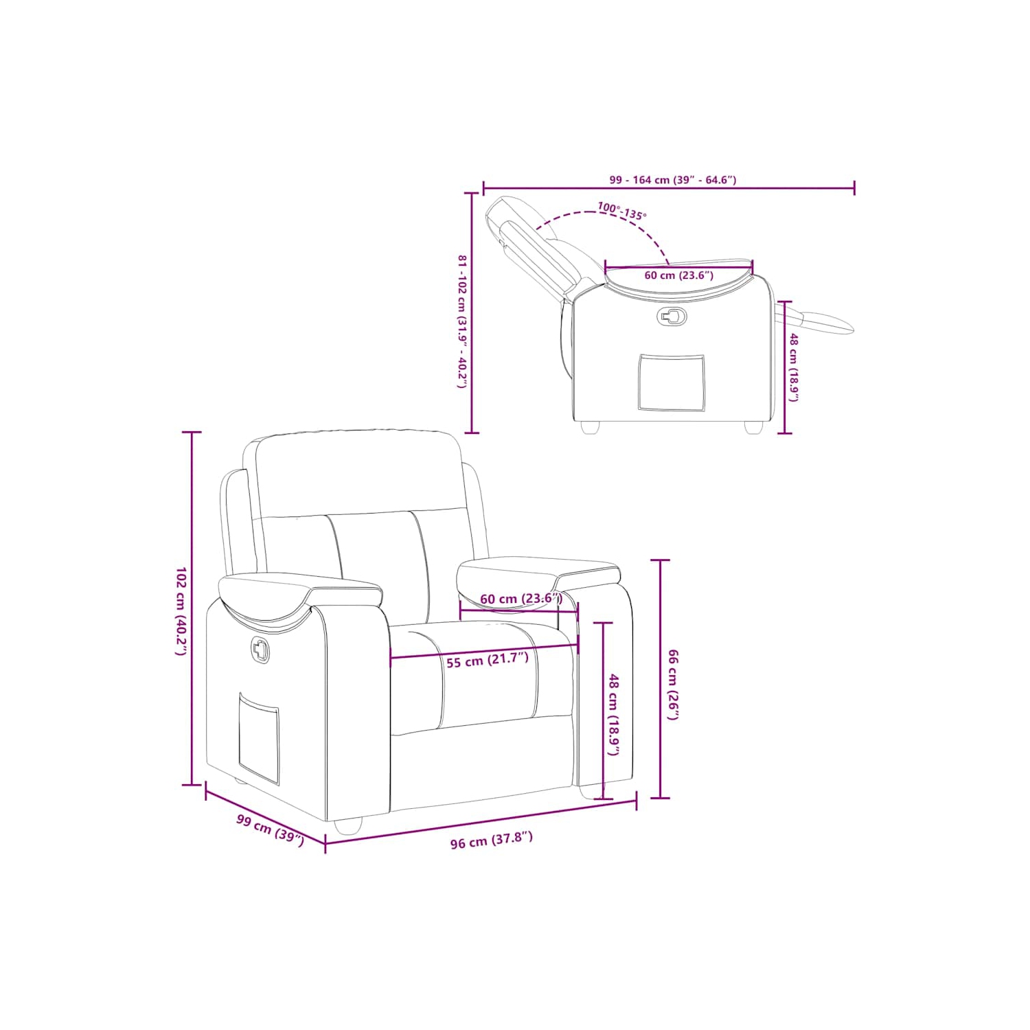 vidaXL Recliner Chair Dark Grey Fabric