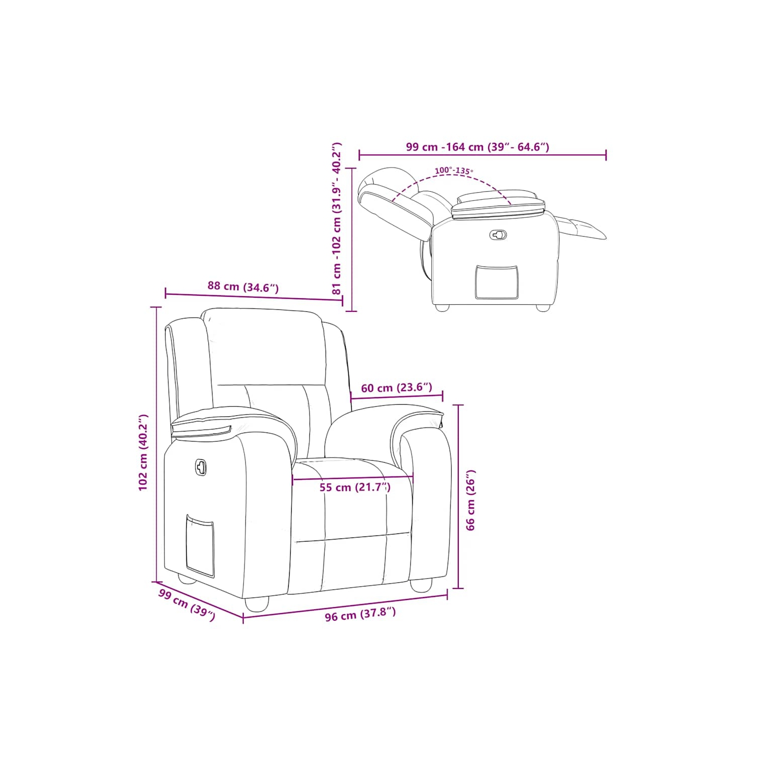 vidaXL Recliner Chair Dark Grey Fabric