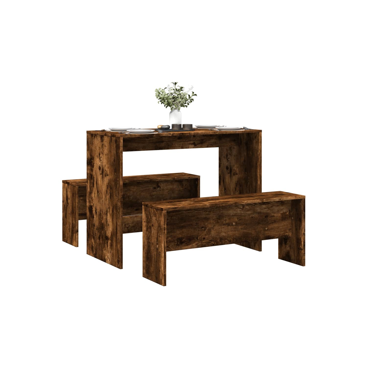 vidaXL 3 Piece Dining Table and Bench set Smoked Oak Engineered Wood