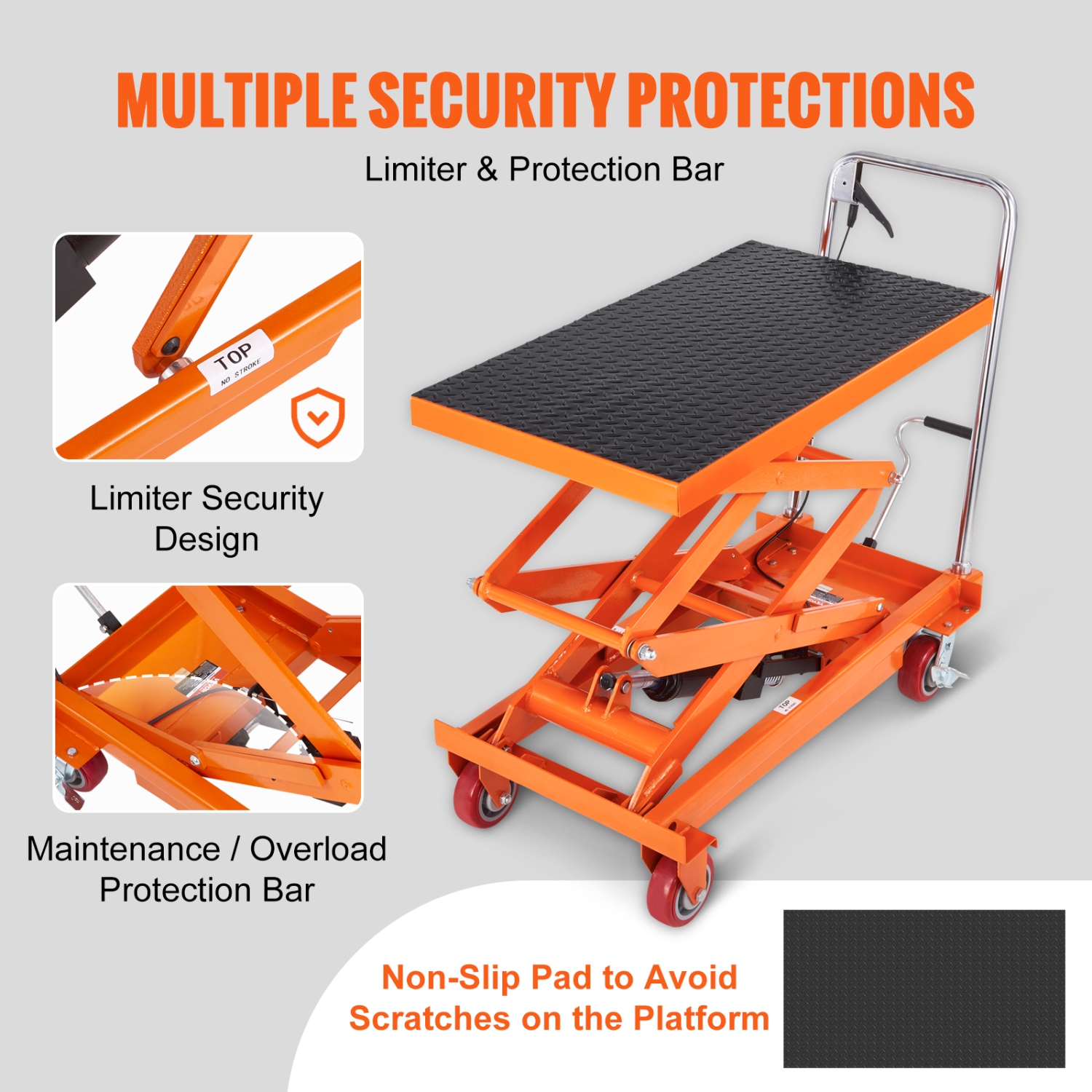 VEVOR Hydraulic Lift Table Cart, 770lbs Capacity 59" Lifting Height, Manual Double Scissor Lift Table with 4 Wheels and Non-slip Pad, Hydraulic