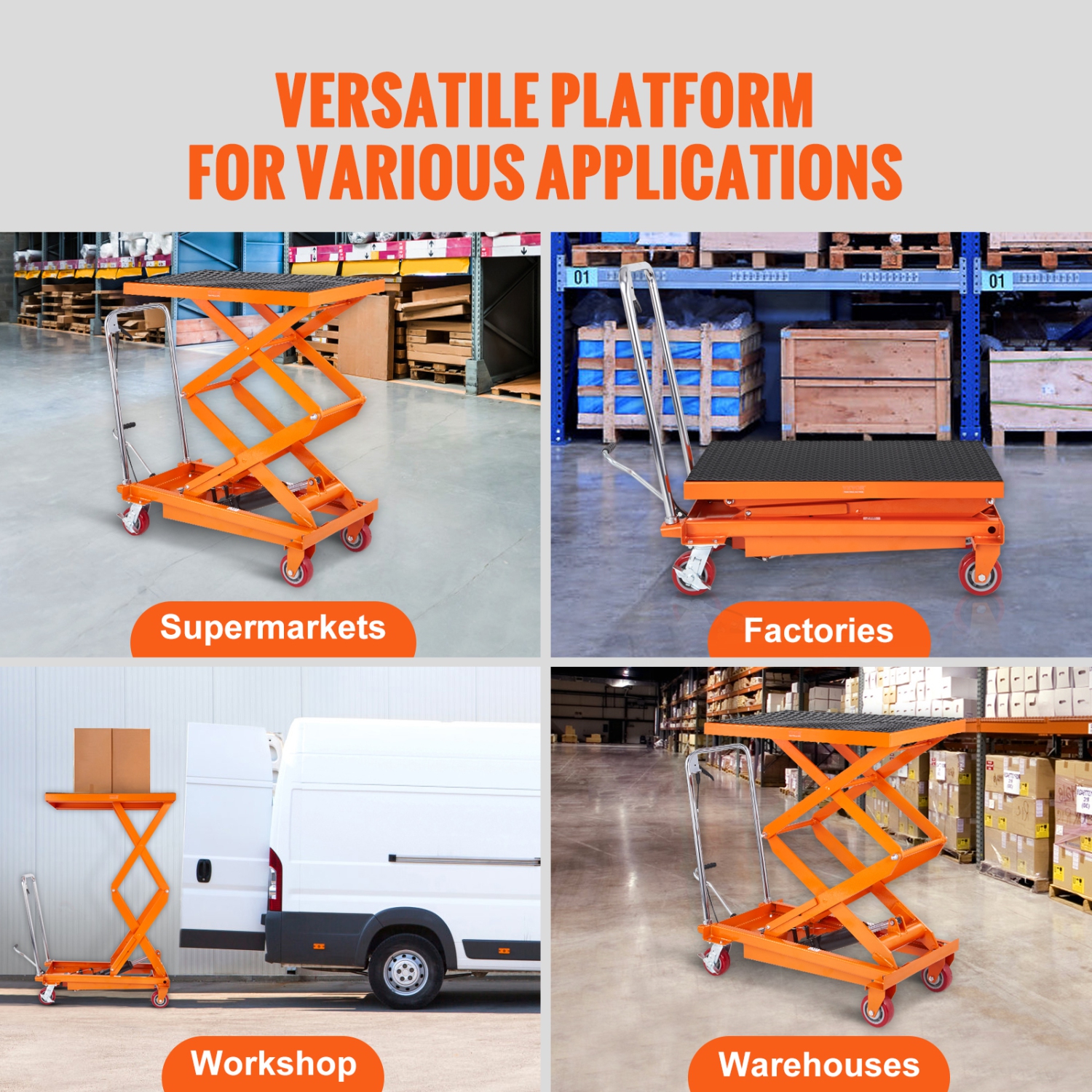 VEVOR Hydraulic Lift Table Cart, 770lbs Capacity 59" Lifting Height, Manual Double Scissor Lift Table with 4 Wheels and Non-slip Pad, Hydraulic