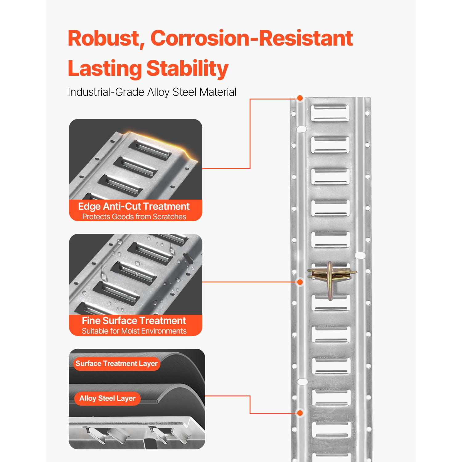 VEVOR 32PCS 5' E Track Tie-Down Rail Kit, E-Tracks Set Includes 8 Steel Rails & 8 O-Rings & 8 Tie-Offs with D-Ring & 8 End Caps, Trailer Securing