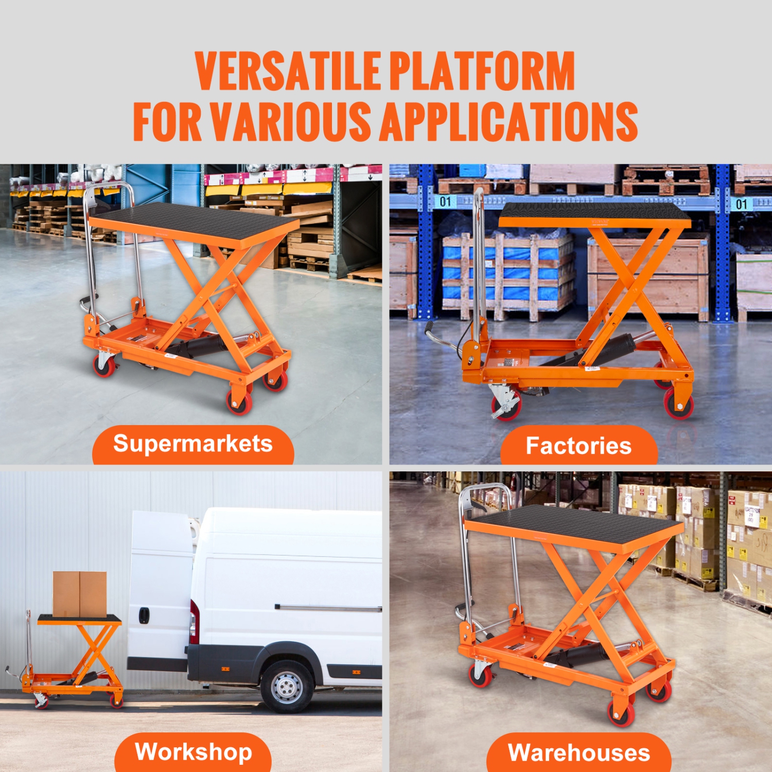 VEVOR Hydraulic Lift Table Cart, 330lbs Capacity 28.5" Lifting Height, Manual Single Scissor Lift Table with 4 Wheels and Non-slip Pad,Hydraulic