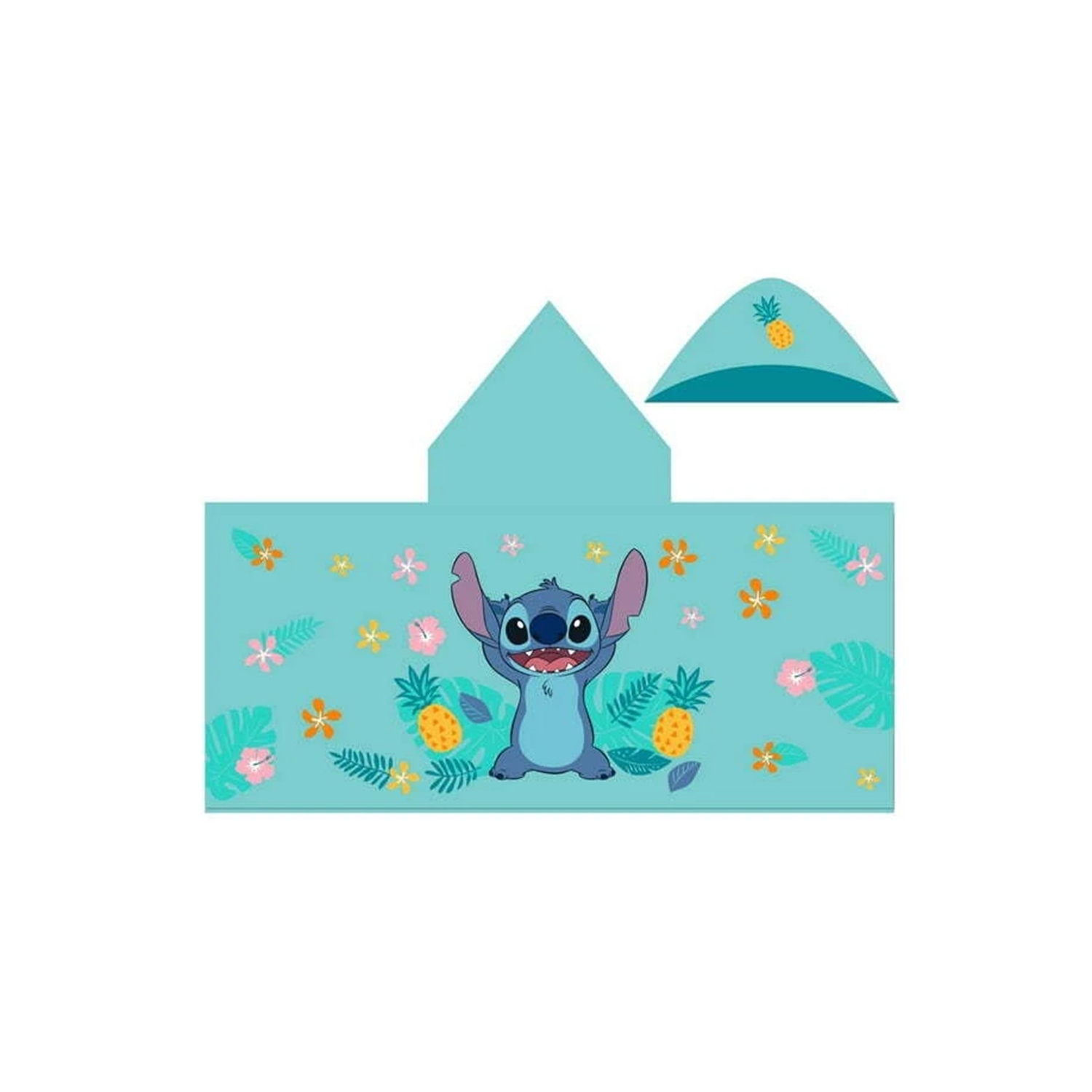 Lo & Stitch – Serviette à capuchon ananas et fleurs pour enfants – Motif de personnages, 100 % coton, serviette de bain douce absorbante,