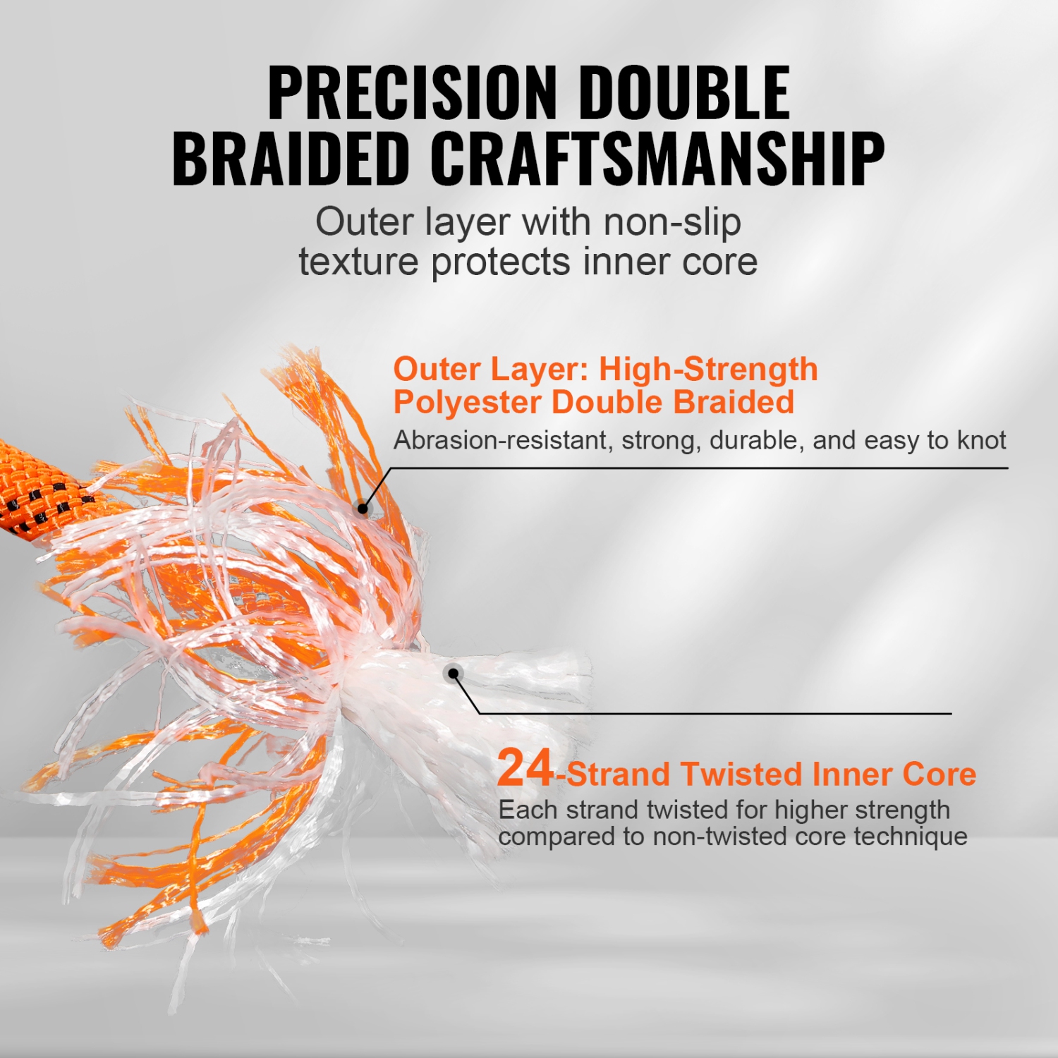 VEVOR 3/4 in x 220 ft Double Braided Polyester Rope, 24 Strands, 12700 LBS Breaking Strength Outdoor Rope, Arborist Rigging Rope for Rock Hiking