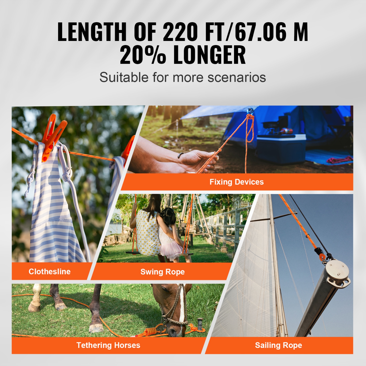 VEVOR 3/4 in x 220 ft Double Braided Polyester Rope, 24 Strands, 12700 LBS Breaking Strength Outdoor Rope, Arborist Rigging Rope for Rock Hiking