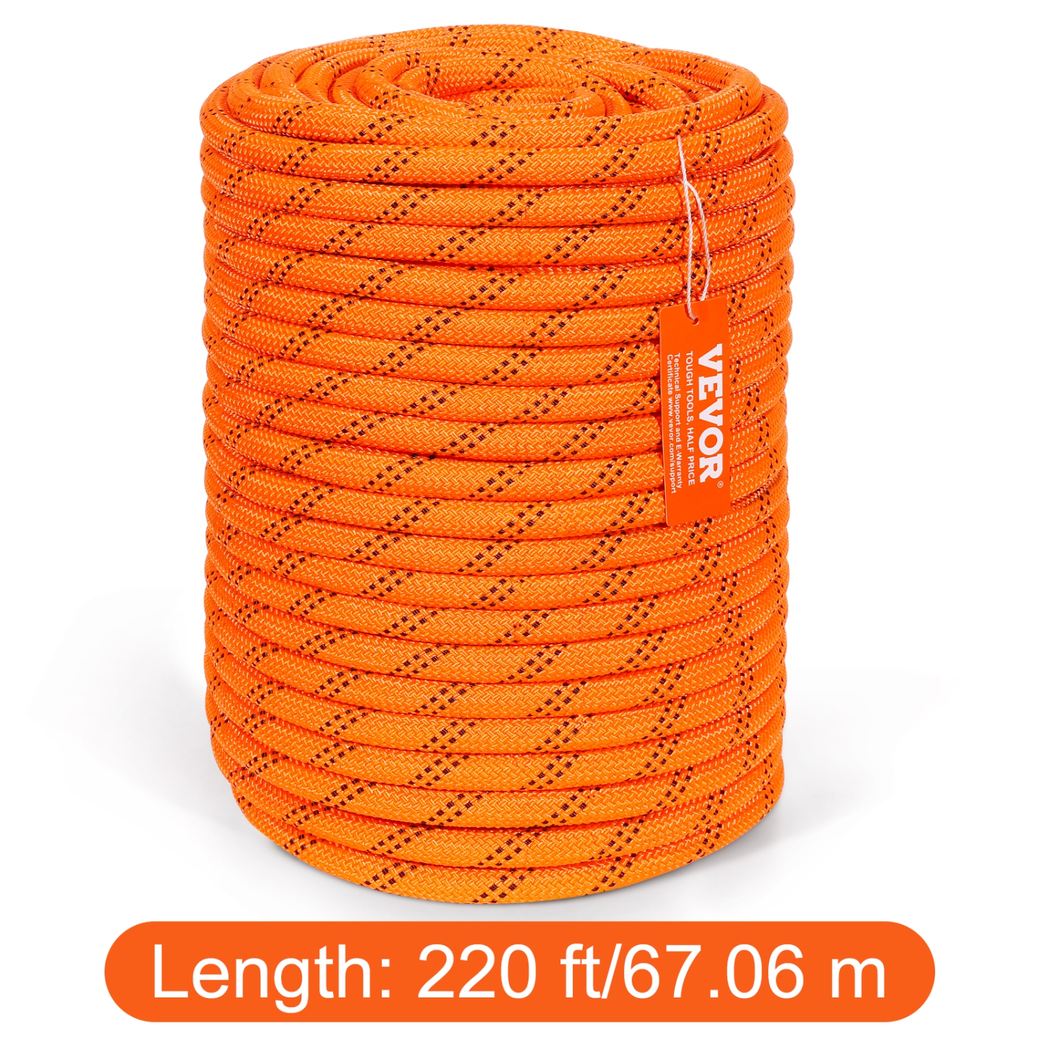 VEVOR 48-Strand Dual-Weave Polyester Cord, 1/2 inch x 220 feet, 8000 LBS Tensile Strength, Multi-Use Outdoor Rope for Camping, Swinging, Rappelling,