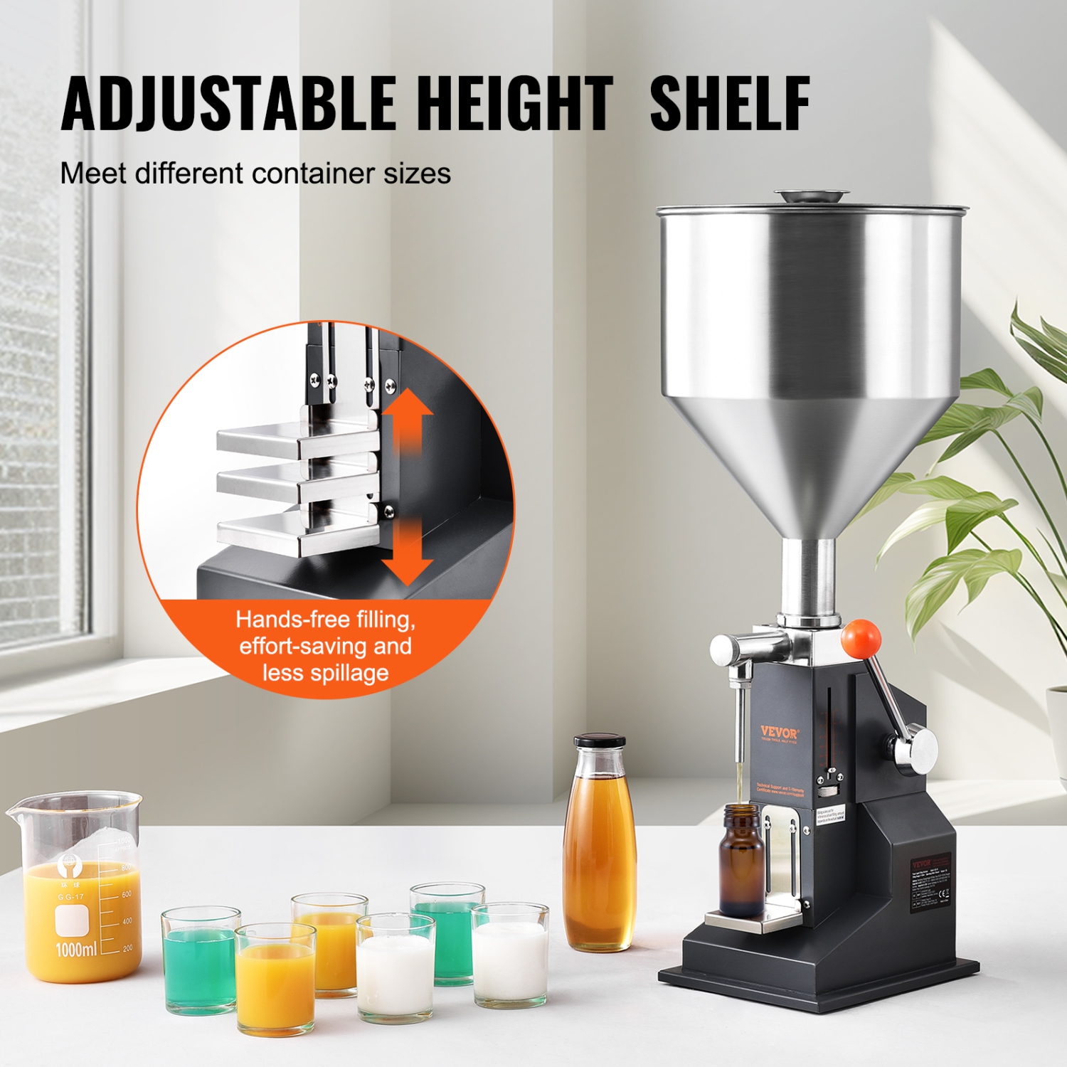 VEVOR Manual Paste Liquid Filling Machine, 5-100ml Bottle Filler, Adjustable Bottle Filling Machine, Stainless Steel Liquid Filler with Hopper for