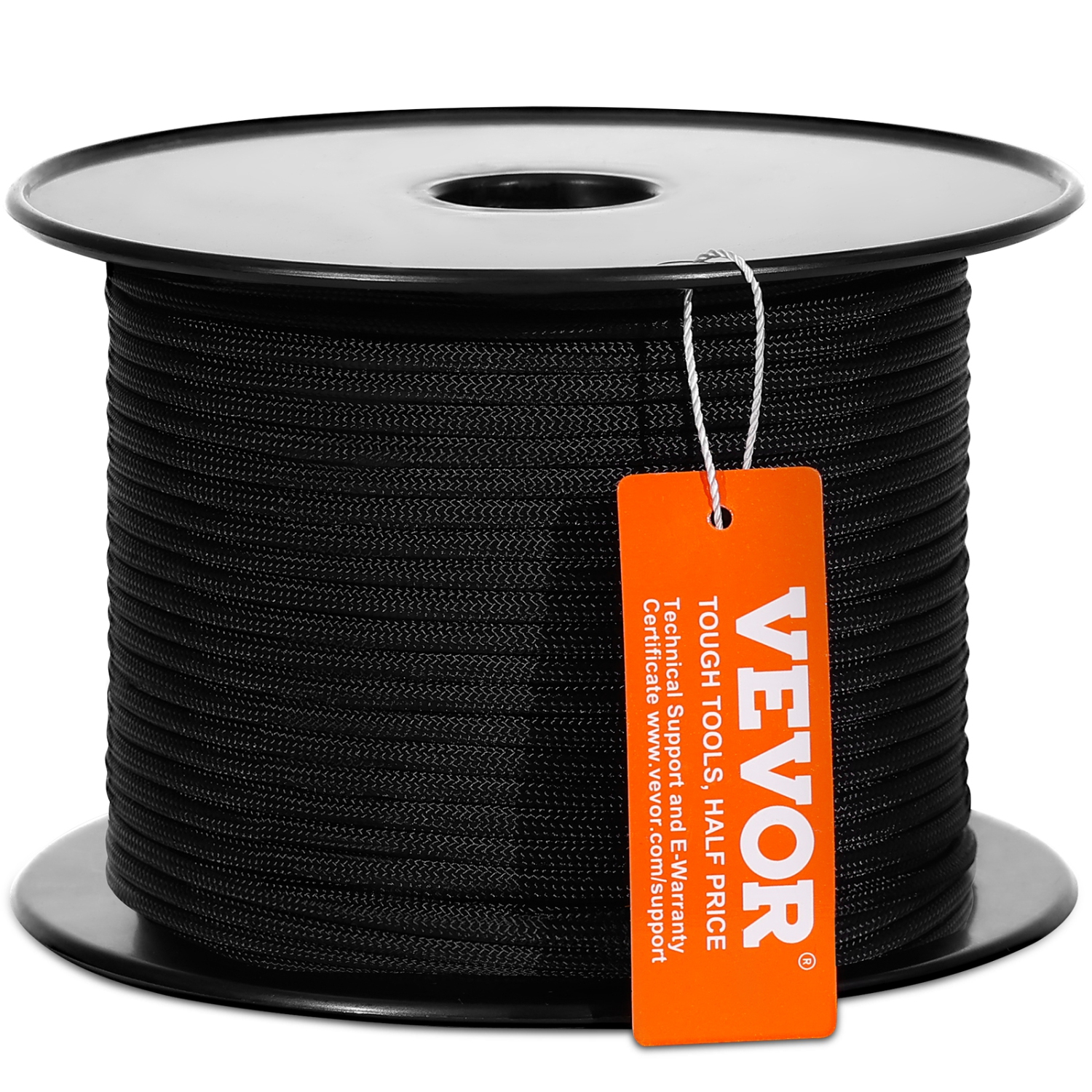 VEVOR 32-Strand Braided Nylon Cord, 3/16 inch by 250 feet, 720 LBS Tensile Strength, Multi-Purpose Black Rope for Outdoor, Tree Work, Hiking,