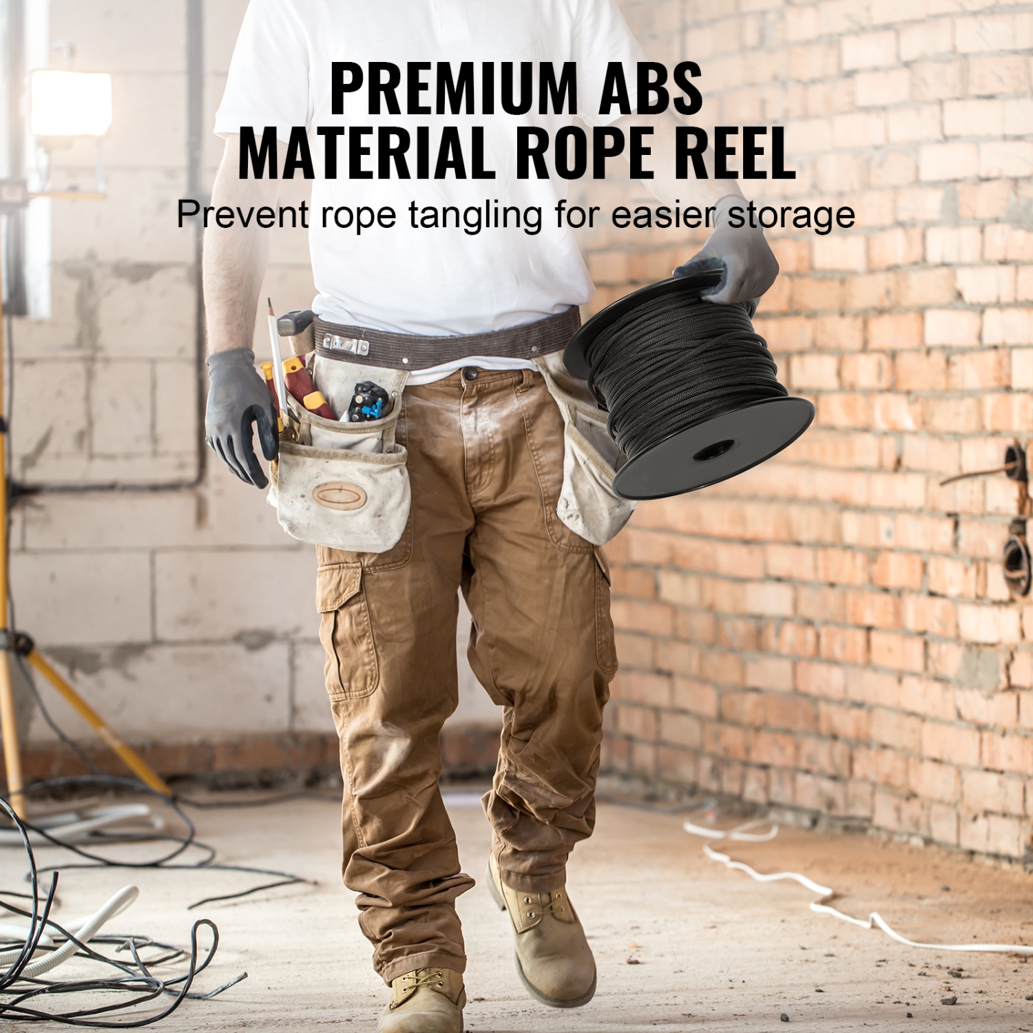 VEVOR 32-Strand Braided Nylon Cord, 3/16 inch by 250 feet, 720 LBS Tensile Strength, Multi-Purpose Black Rope for Outdoor, Tree Work, Hiking,