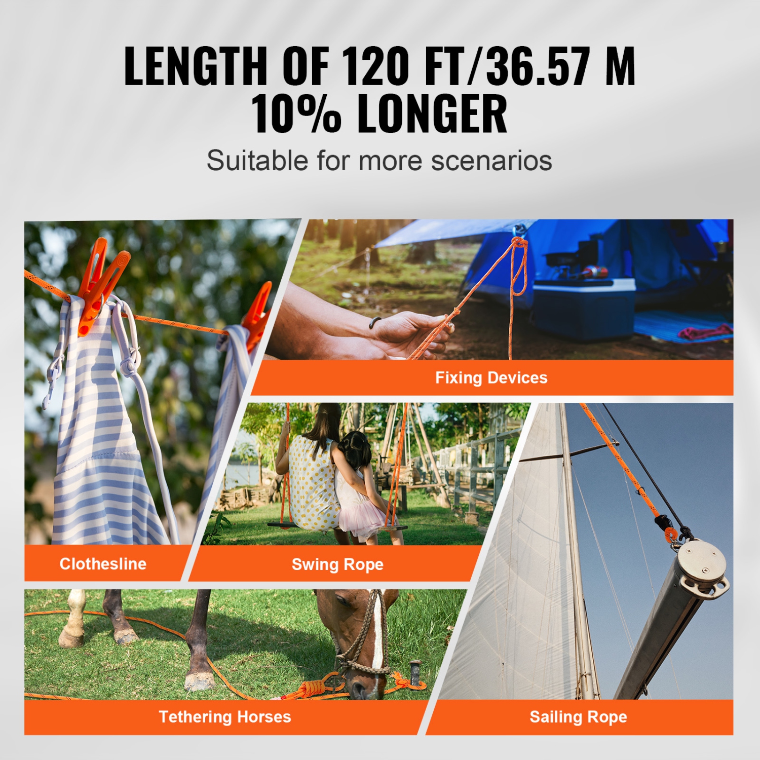 VEVOR 48-Strand Dual-Weave Polyester Cord, 3/8 inch by 120 feet, 4000 Pound Tensile Strength, Multi-Use Rope for Arborist Activities, and Outdoor