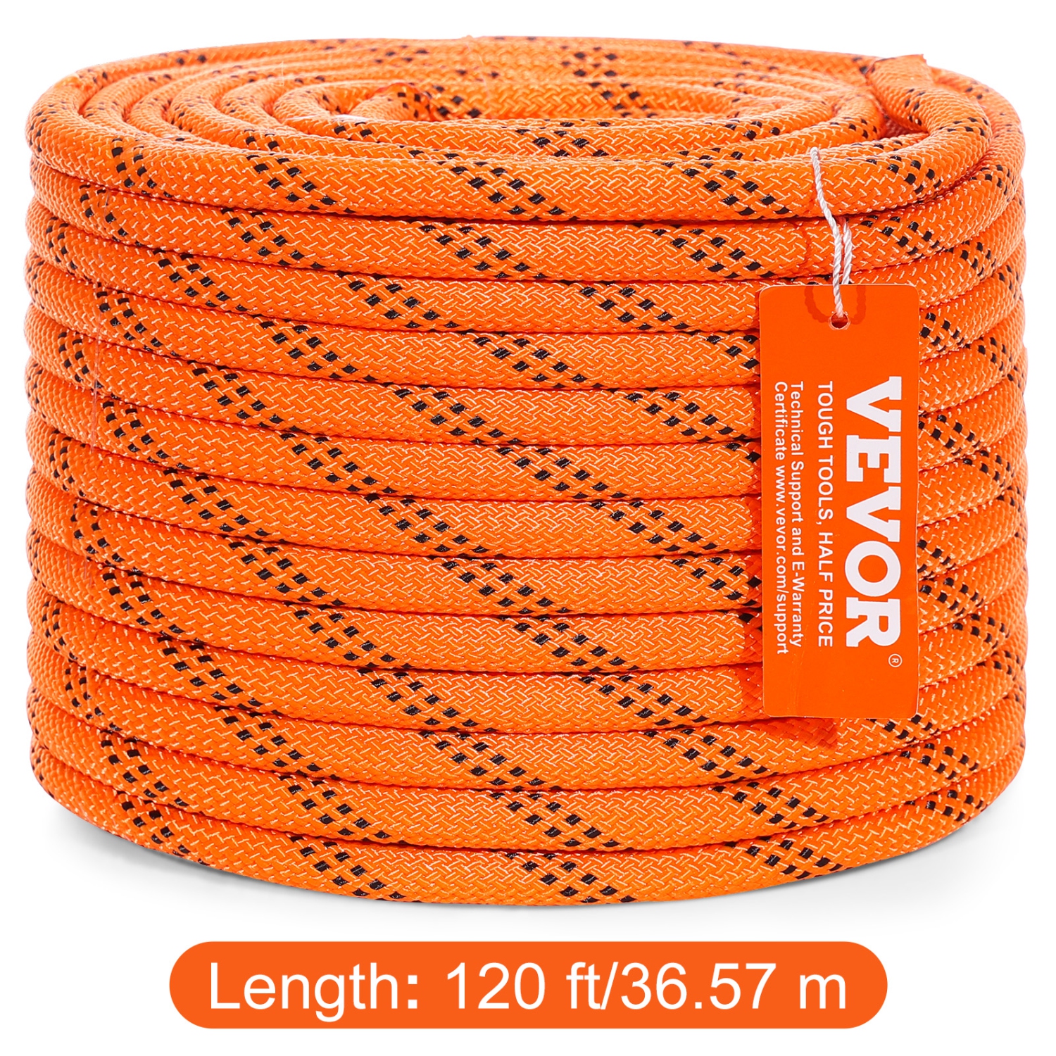 VEVOR 48-Strand Dual-Weave Polyester Cord, 3/8 inch by 120 feet, 4000 Pound Tensile Strength, Multi-Use Rope for Arborist Activities, and Outdoor