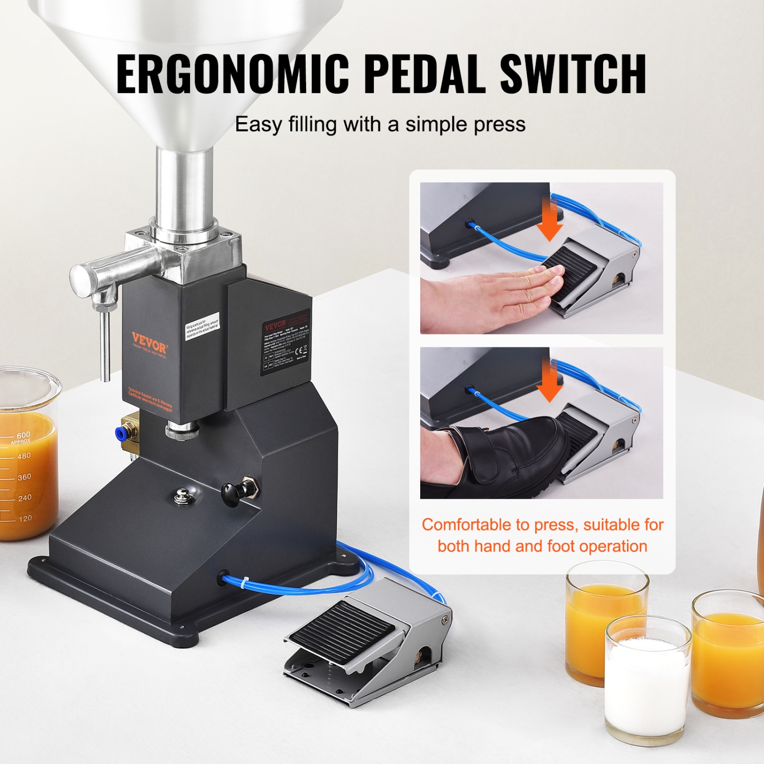 VEVOR Pneumatic Paste Liquid Filling Machine, 5-50ml Bottle Filler, Bottle Filling Machine, Stainless Steel Liquid Filler with Pedal for Milk Water