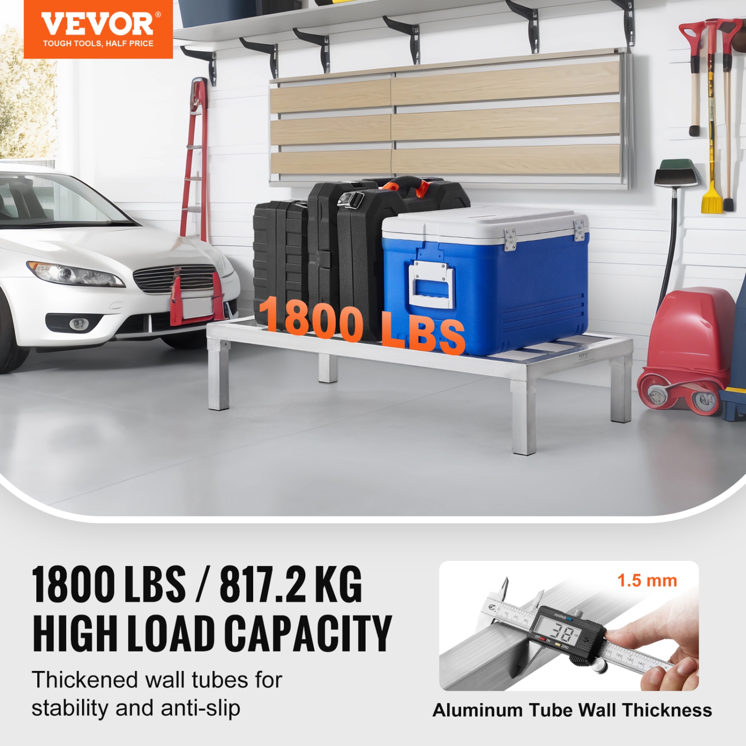 VEVOR 36” x 20” Aluminum Dunnage Rack, Commercial Food Floor Rack, 8” Off the Floor, 1800 lbs Capacity All-Welded Aluminum Storage Rack, for Storage