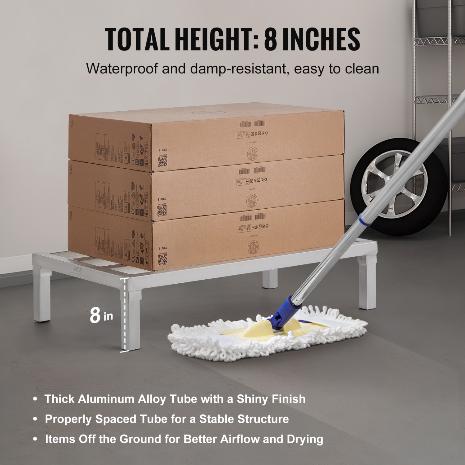 VEVOR 36” x 20” Aluminum Dunnage Rack, Commercial Food Floor Rack, 8” Off the Floor, 1800 lbs Capacity All-Welded Aluminum Storage Rack, for Storage