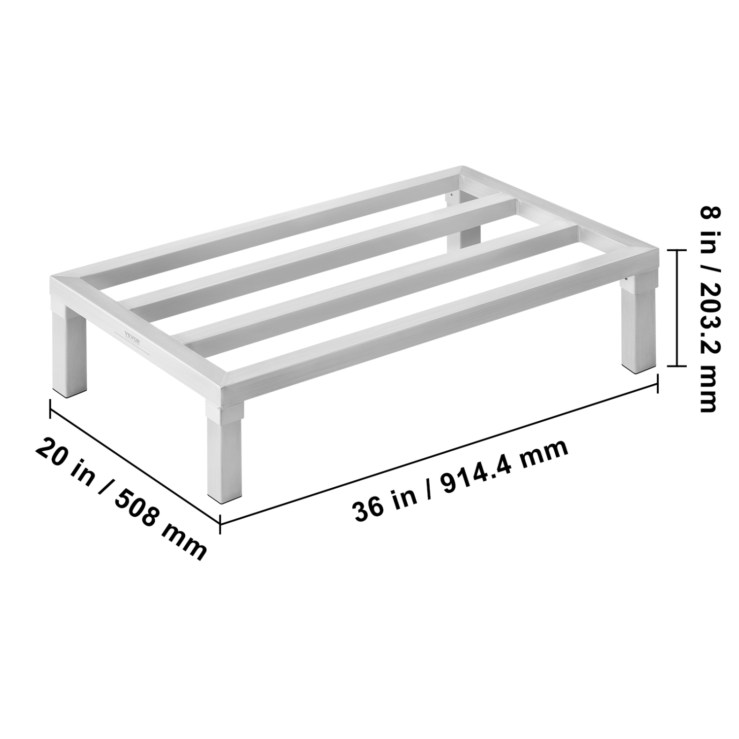 VEVOR 36” x 20” Aluminum Dunnage Rack, Commercial Food Floor Rack, 8” Off the Floor, 1800 lbs Capacity All-Welded Aluminum Storage Rack, for Storage