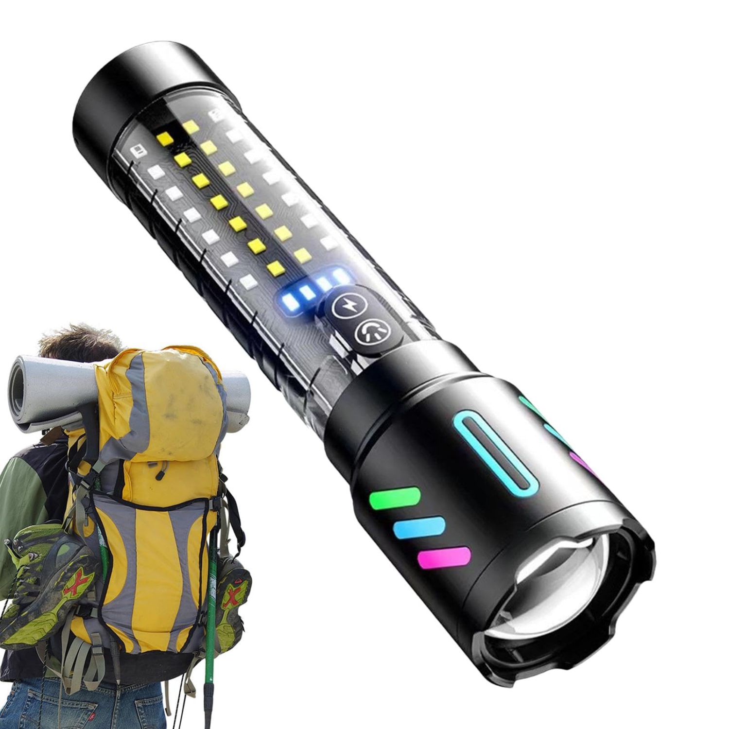 Lampe de poche USB d'extérieur, Lampe de poche USB rechargeable Lampe de poche d'intérieur/de nuit d'extérieur avec cinq modes