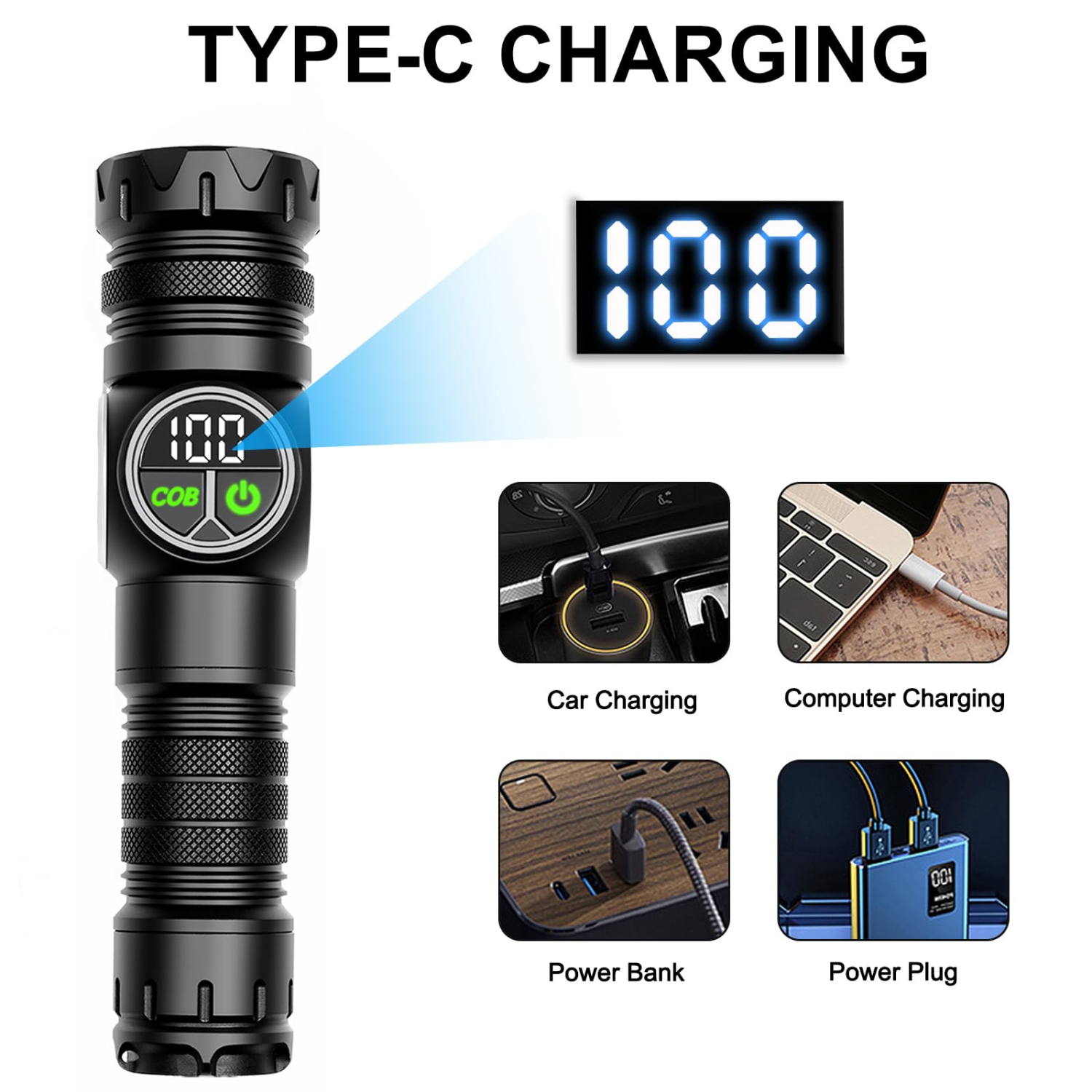 Flashlights High Lumens, Rechargeable Flashlights with COB Sidelight, Magnetic Flash Light of Digital Power Display