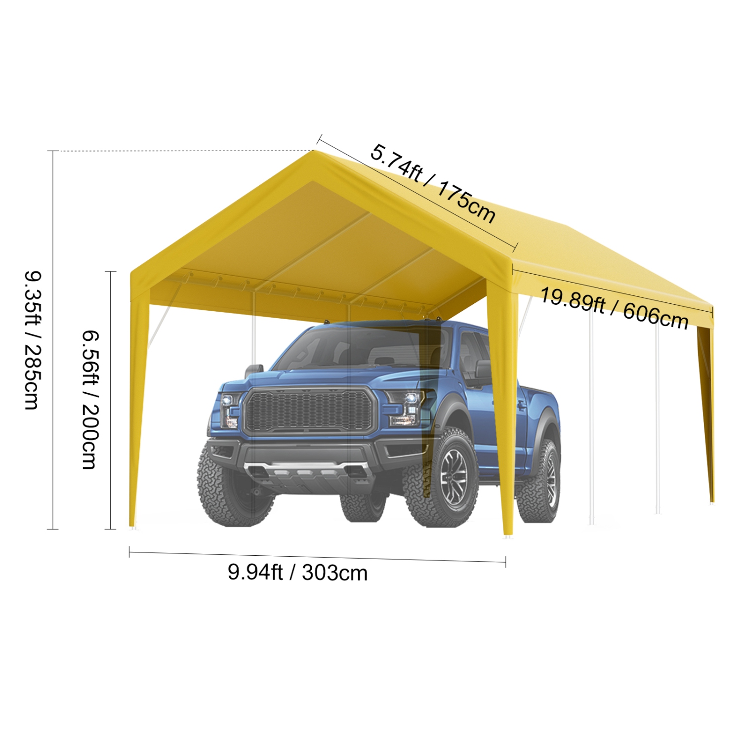 VEVOR 10 x 20 ft Carport Replacement Canopy Cover, Garage Top Tent Shelter Tarp Heavy-Duty Waterproof & UV Protected, with Ball Bungees,Beige