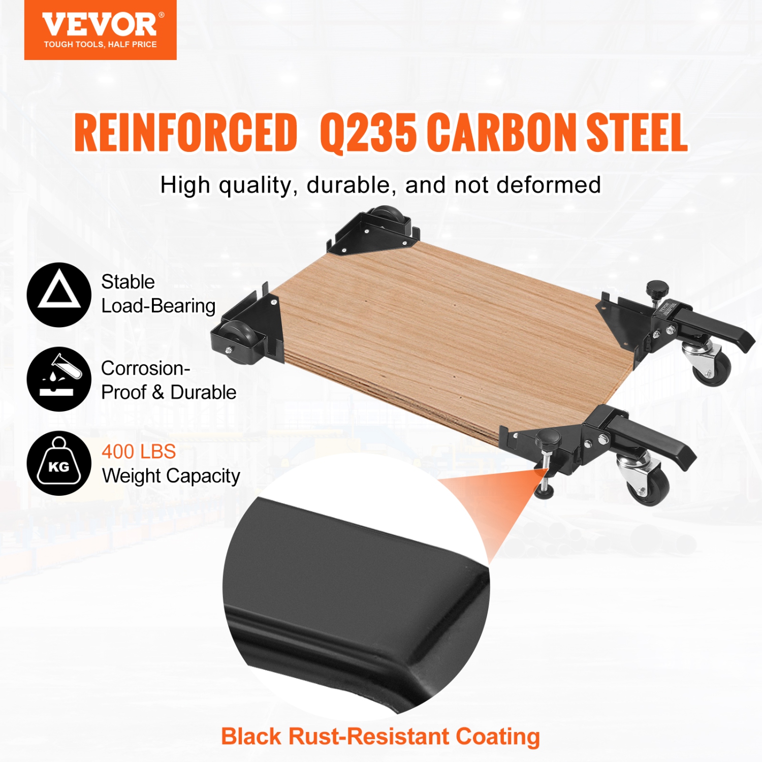 400&nbsp;lb de base mobile VEVOR, capacité de poids réglable de 9,5 x 9,5&nbsp;po à l'infini, support universel robuste à base mobile avec roulettes