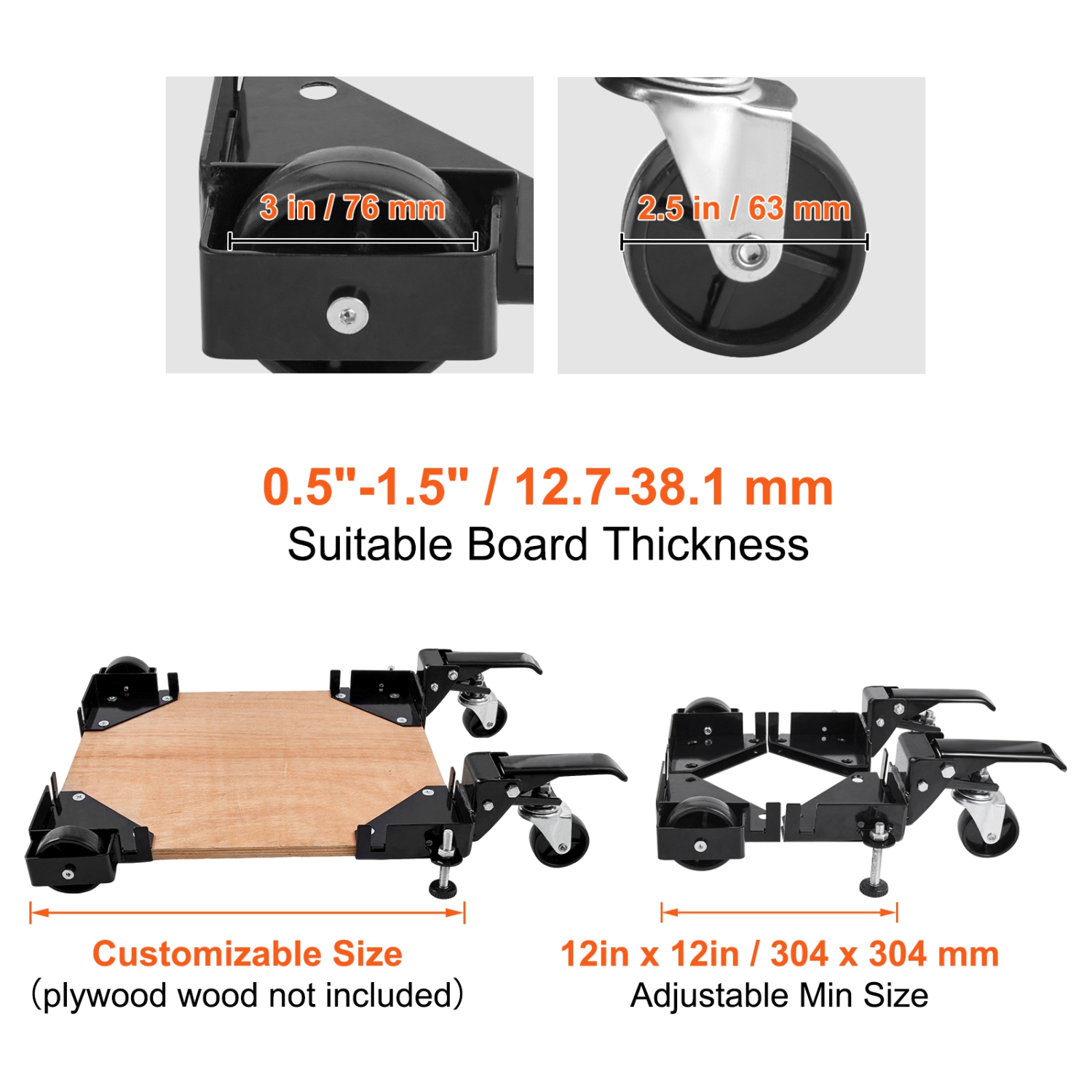 400&nbsp;lb de base mobile VEVOR, capacité de poids réglable de 9,5 x 9,5&nbsp;po à l'infini, support universel robuste à base mobile avec roulettes