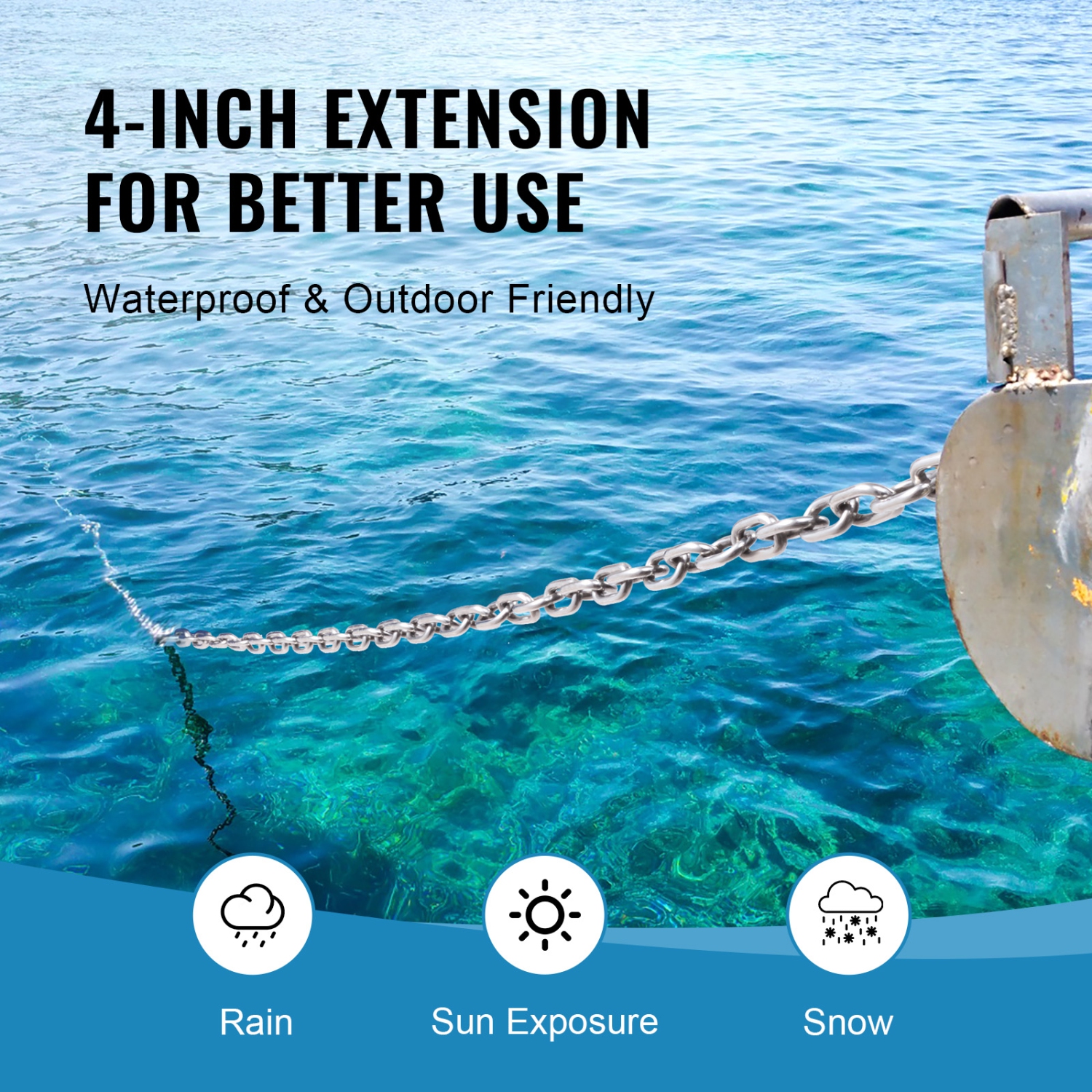 VEVOR 1/4"x4' Boat Anchor Chain, 1700 lbs. WLL/4800 lbs. BS, 316 Stainless Steel Marine Grade Anchor Lead Chain with Dual Lock Ring Shackles for