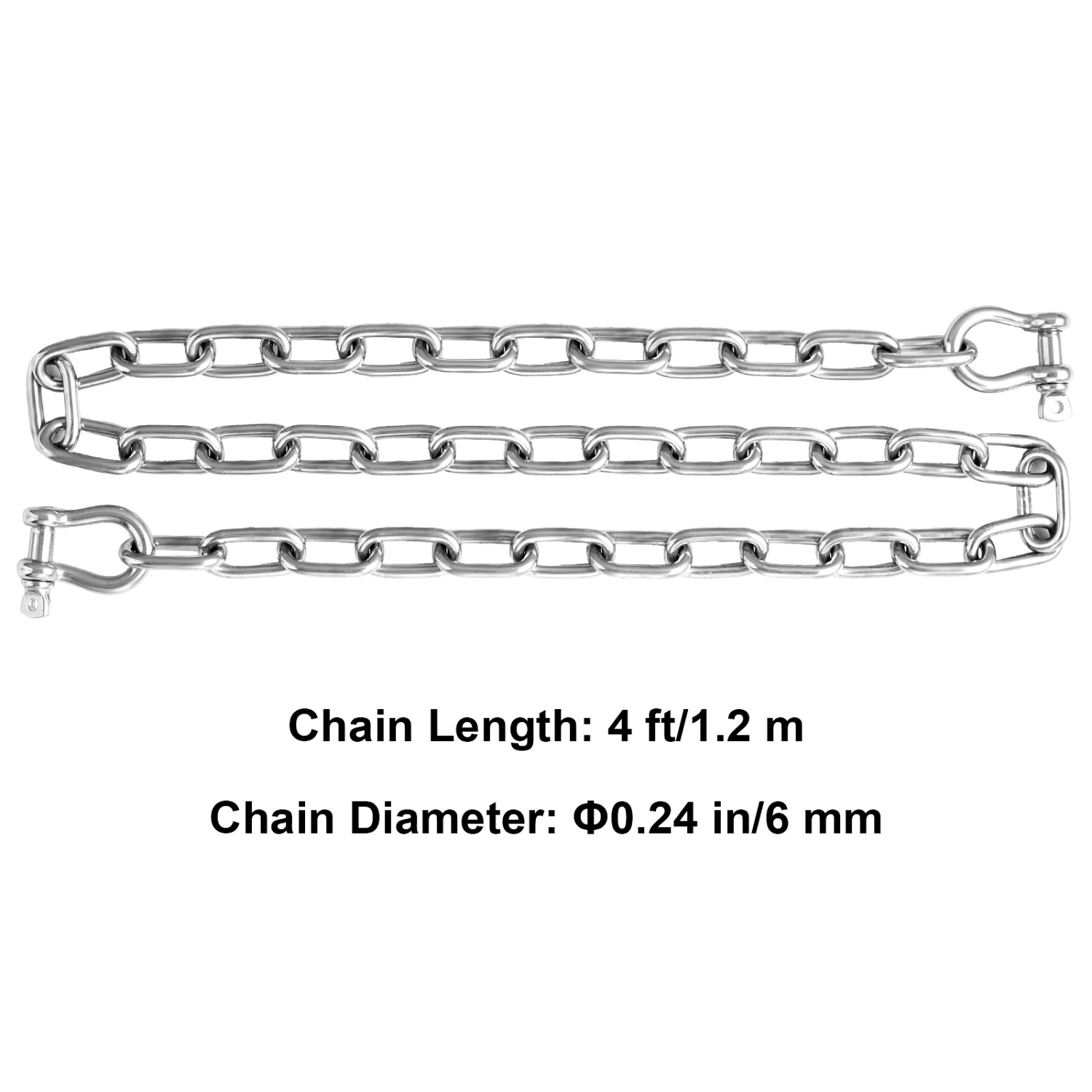 VEVOR 1/4"x4' Boat Anchor Chain, 1700 lbs. WLL/4800 lbs. BS, 316 Stainless Steel Marine Grade Anchor Lead Chain with Dual Lock Ring Shackles for