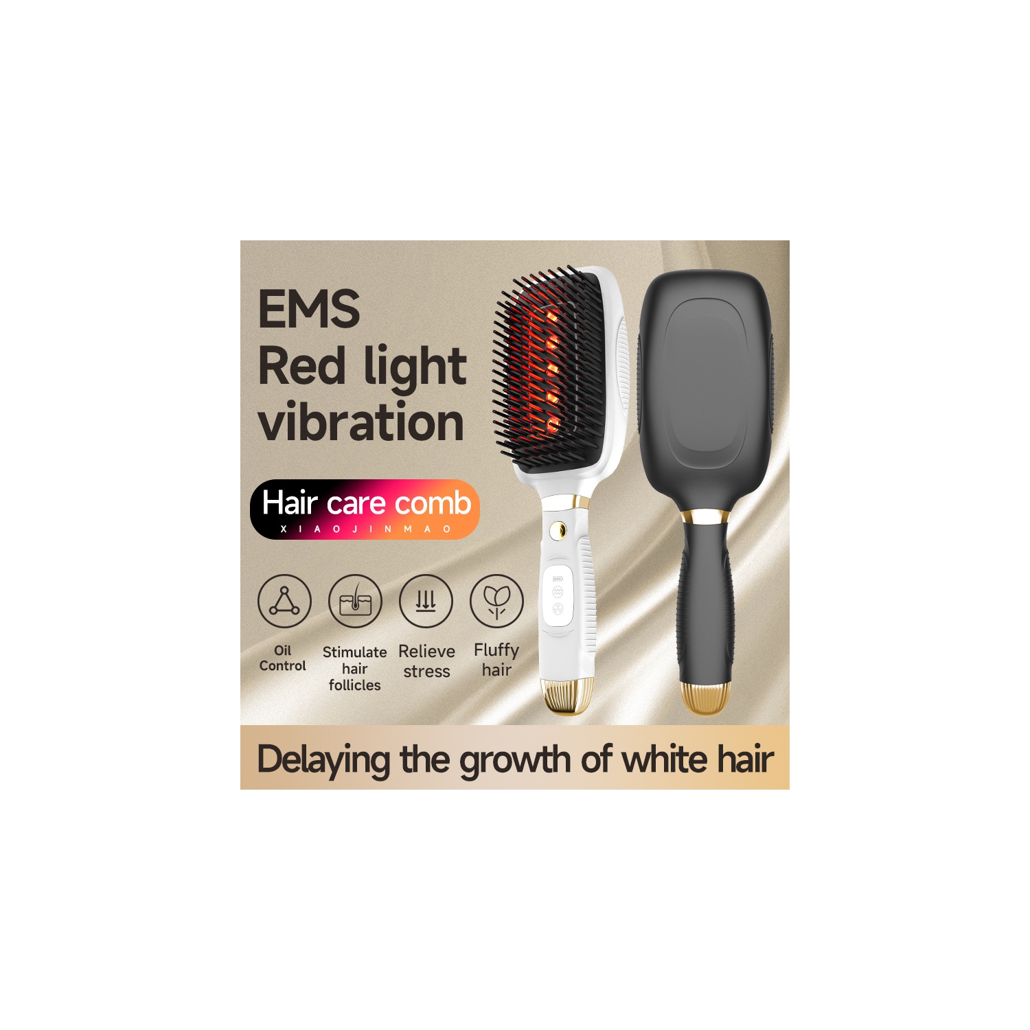 EMS Red Light Therapy Electric Photonic Scalp Hair Care Vibration Massager Comb(Black)