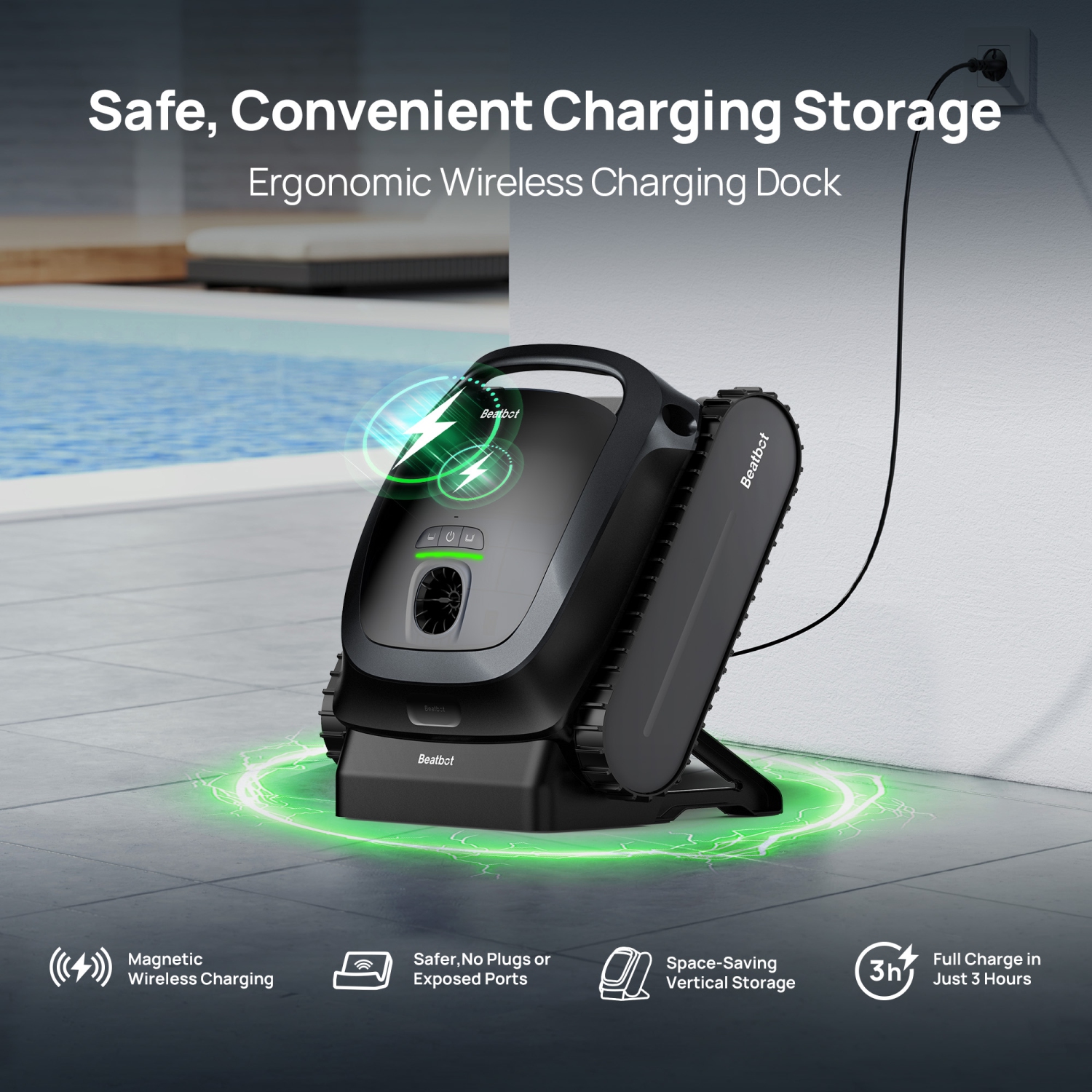 Beatbot A100 – Nettoyeur robotique sans fil pour piscine, optimisation intelligente du trajet, nettoie les planchers, les murs et la conduite d'eau,