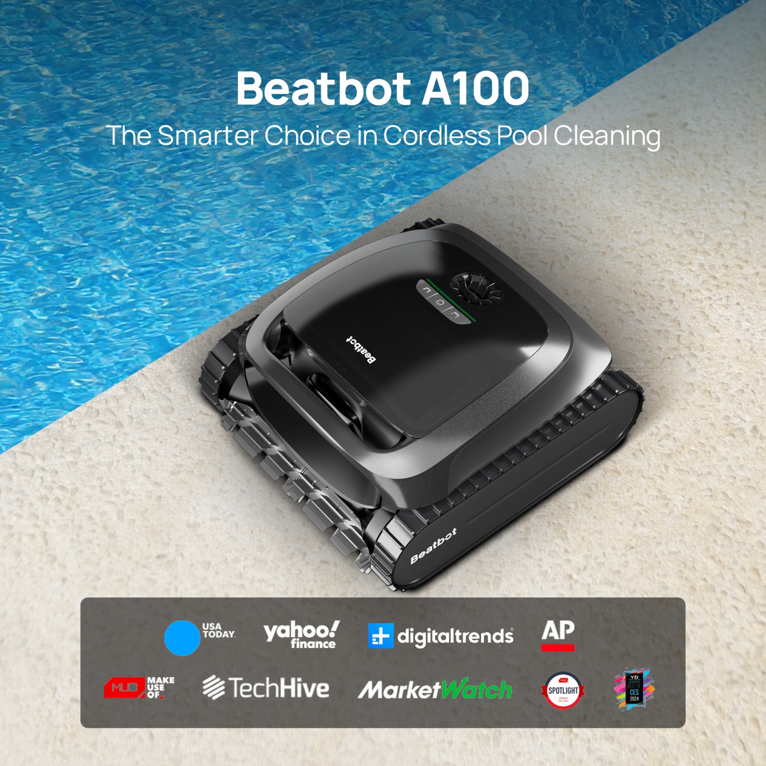 Beatbot A100 – Nettoyeur robotique sans fil pour piscine, optimisation intelligente du trajet, nettoie les planchers, les murs et la conduite d'eau,