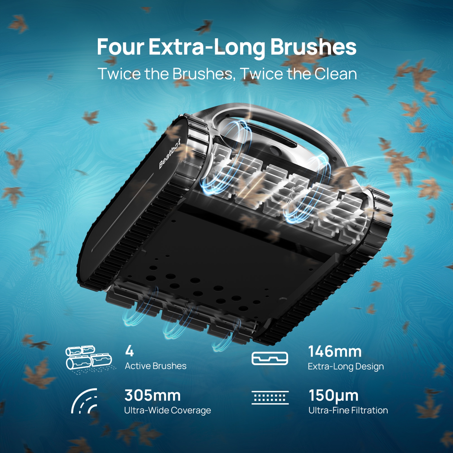 Beatbot A100 – Nettoyeur robotique sans fil pour piscine, optimisation intelligente du trajet, nettoie les planchers, les murs et la conduite d'eau,