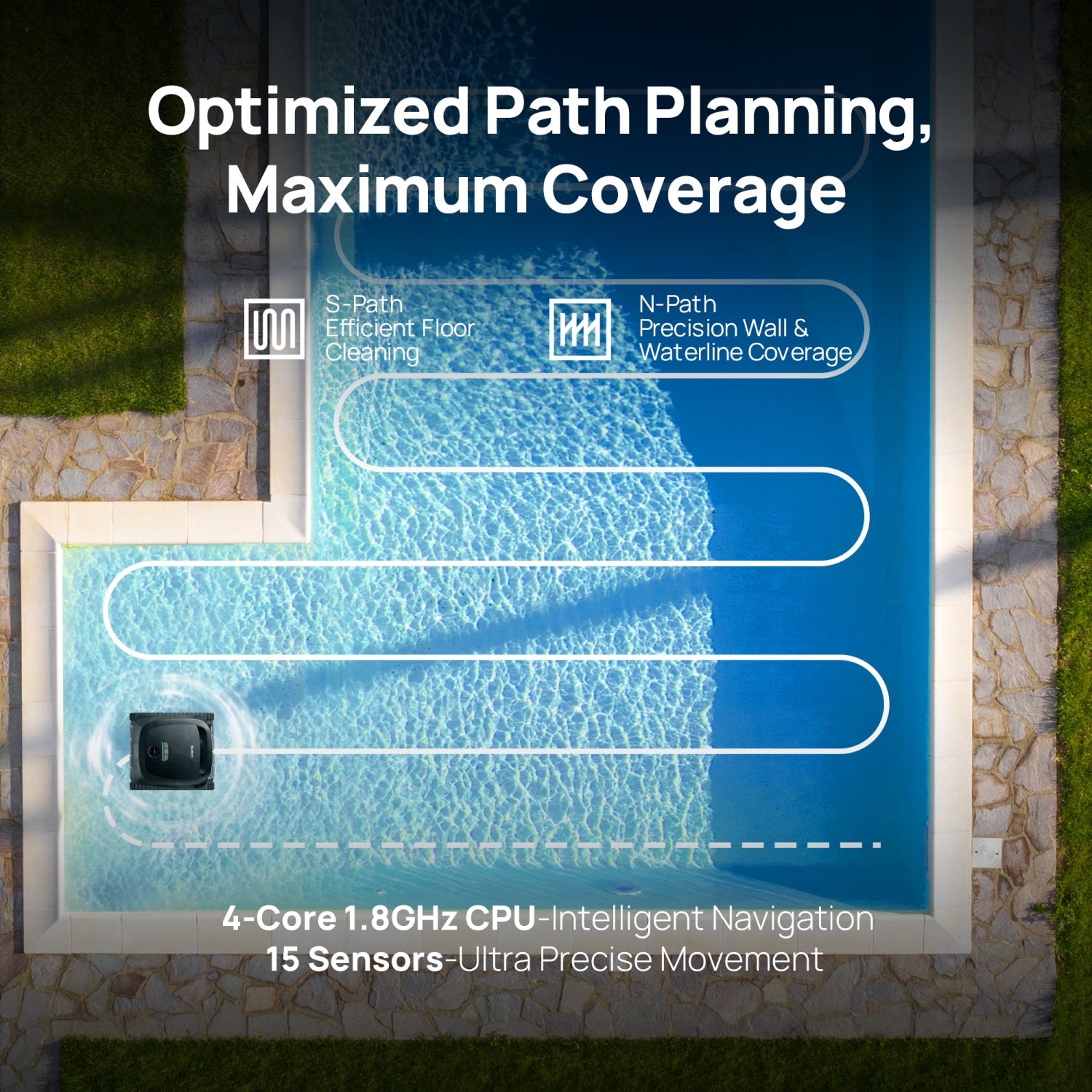 Beatbot A100 – Nettoyeur robotique sans fil pour piscine, optimisation intelligente du trajet, nettoie les planchers, les murs et la conduite d'eau,
