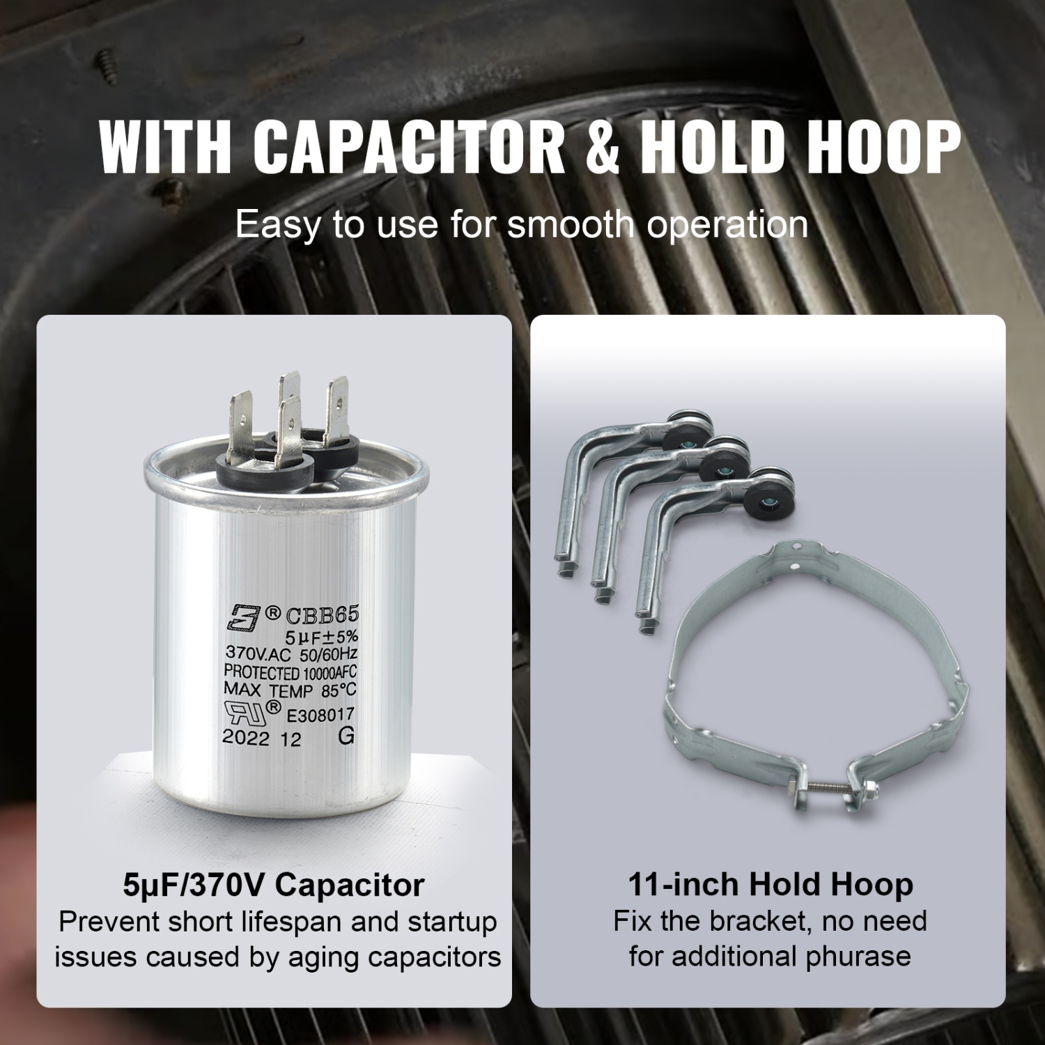 Moteur de soufflante de fournaise VEVOR 1/3 HP, 4,4 A 110/120 V, 4 vitesses 1075&nbsp;tr/min, rotation CW/CCW, arbre de 5,2&nbsp;po à cadre 48,