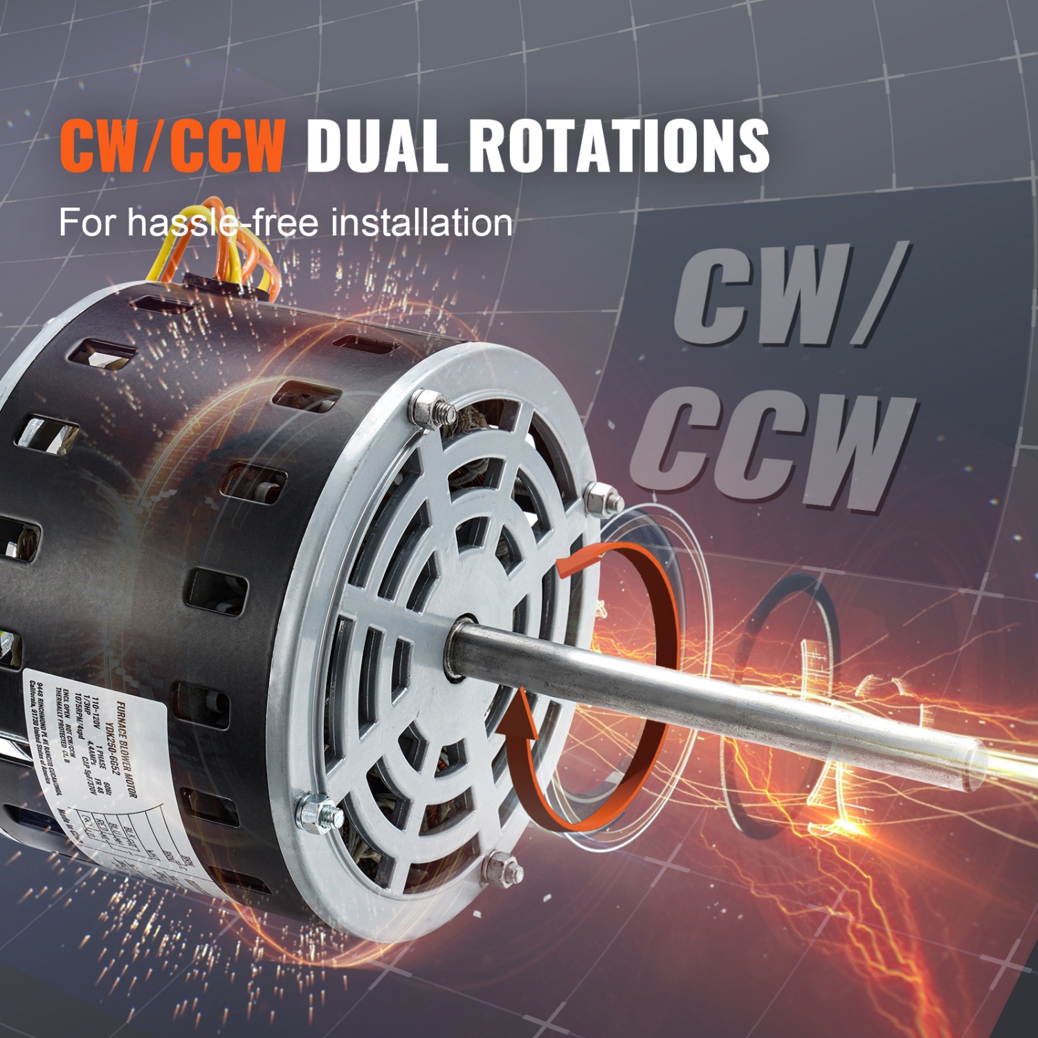 Moteur de soufflante de fournaise VEVOR 1/3 HP, 4,4 A 110/120 V, 4 vitesses 1075&nbsp;tr/min, rotation CW/CCW, arbre de 5,2&nbsp;po à cadre 48,
