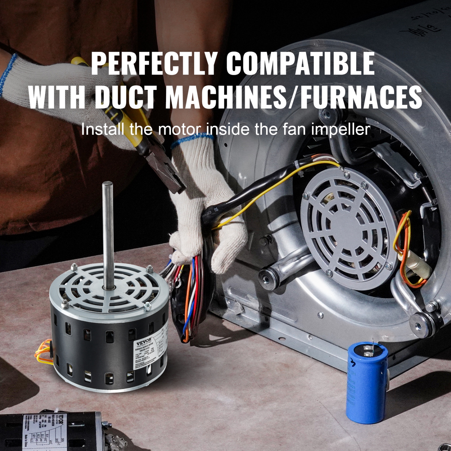 Moteur de soufflante de fournaise VEVOR 1/3 HP, 4,4 A 110/120 V, 4 vitesses 1075&nbsp;tr/min, rotation CW/CCW, arbre de 5,2&nbsp;po à cadre 48,