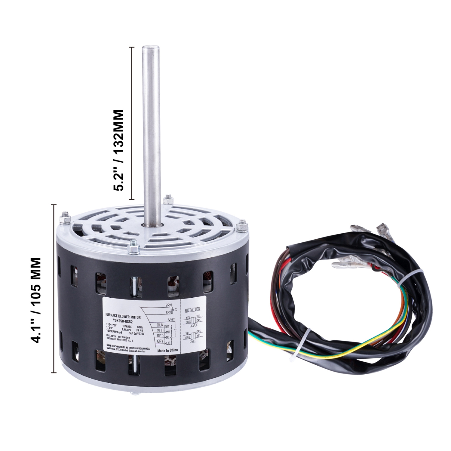 Moteur de soufflante de fournaise VEVOR 1/3 HP, 4,4 A 110/120 V, 4 vitesses 1075&nbsp;tr/min, rotation CW/CCW, arbre de 5,2&nbsp;po à cadre 48,