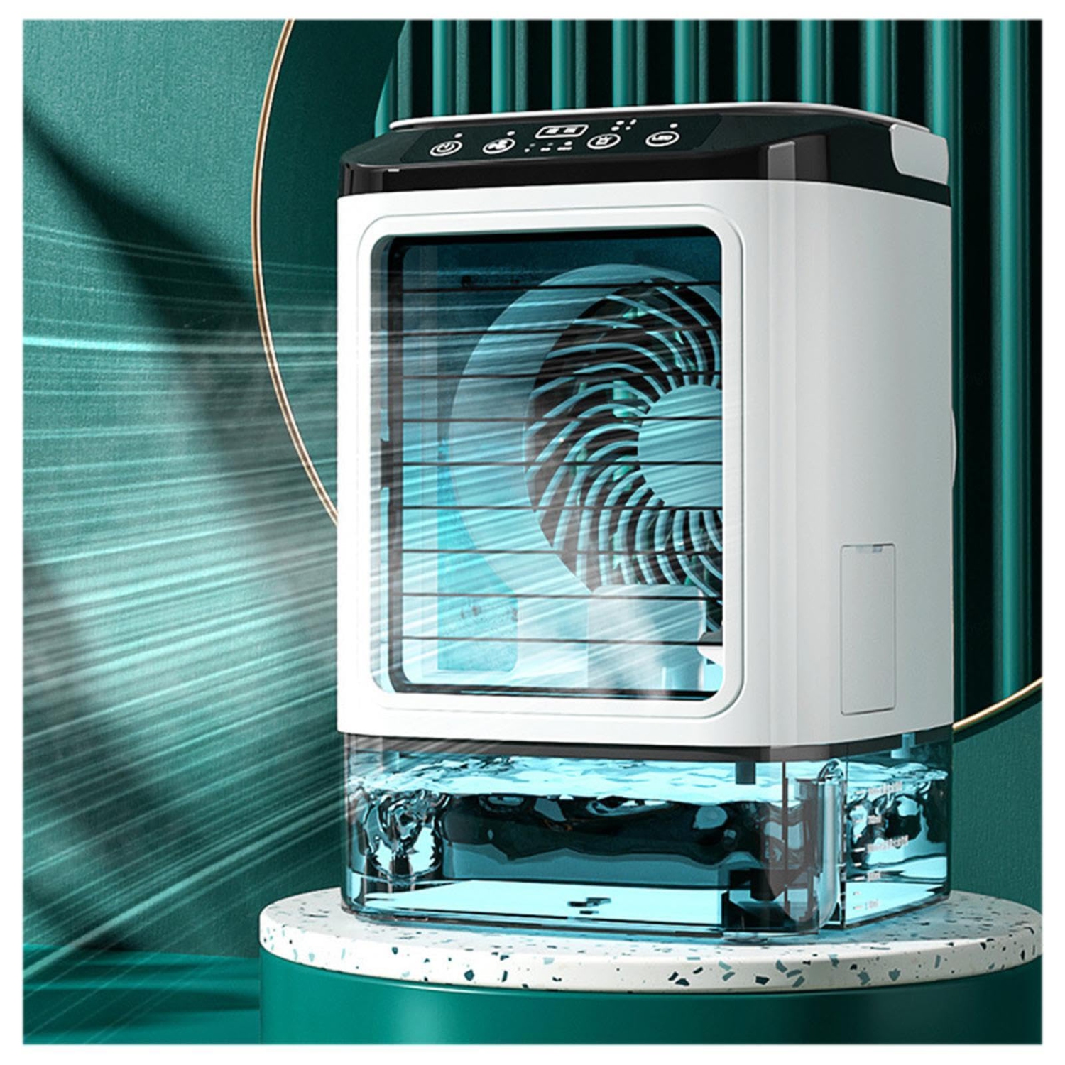 Portable Air Fan 900ml Tank, with Ice Box, 3 in 1 Air Cooler Fan 2 Misting Modes, Colorful LED Portable Air Fan