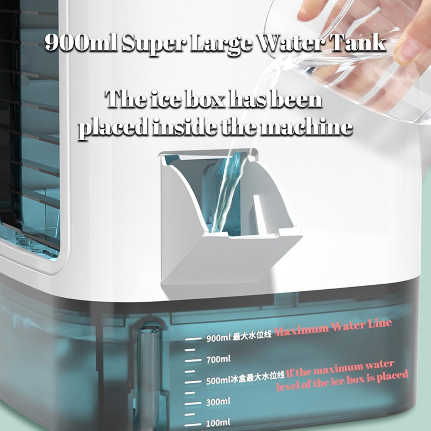 Portable Air Fan 900ml Tank, with Ice Box, 3 in 1 Air Cooler Fan 2 Misting Modes, Colorful LED Portable Air Fan