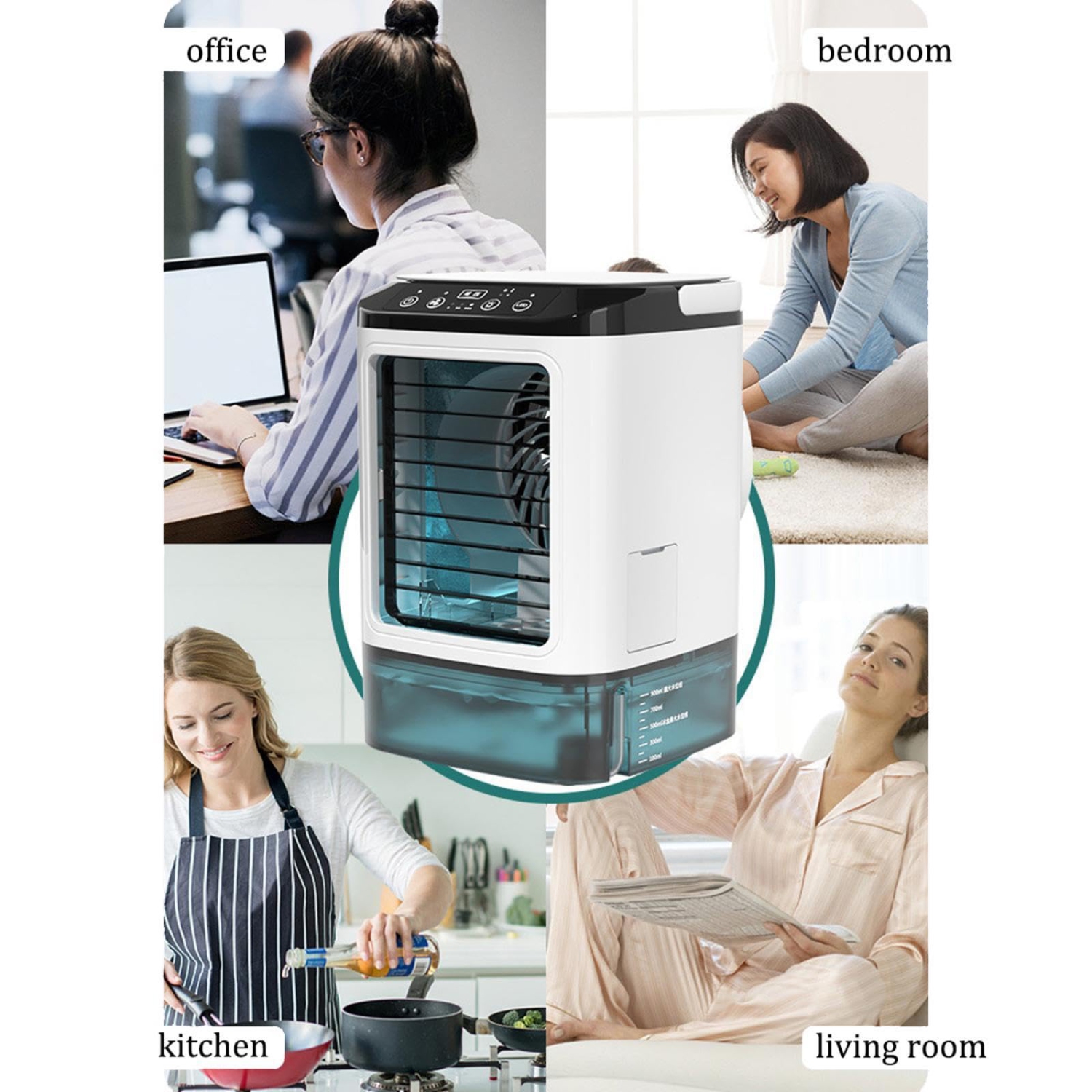 Portable Air Fan 900ml Tank, with Ice Box, 3 in 1 Air Cooler Fan 2 Misting Modes, Colorful LED Portable Air Fan