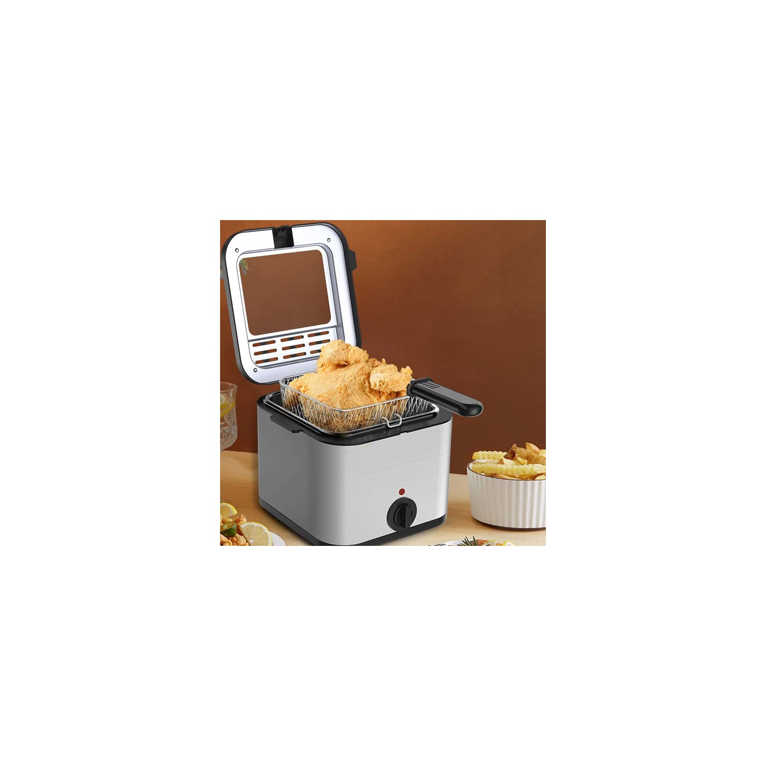 Electric Deep Fryer, 2.5 L Stainless Steel Deep Fryer, Adjustable Temperature with Removable Basket and Viewing Window