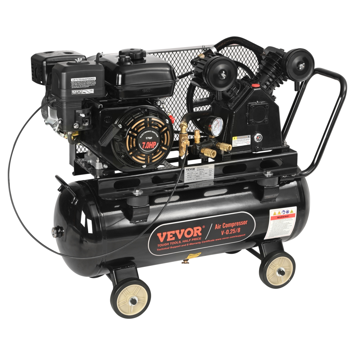 VEVOR 7HP Gas Powered Air Compressor, 13.2 Gallon Air Compressor Tank, 9CFM@115PSI Gas Driven Piston Pump Air Compressed with 115PSI Max Pressure for Construction Sites Workshop