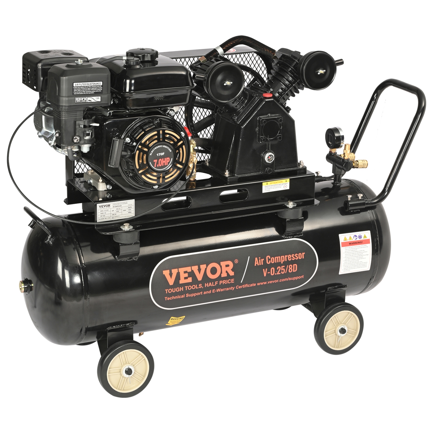 VEVOR 7HP Gas Powered Air Compressor, 21 Gallon Air Compressor Tank, 9CFM@115PSI Gas Driven Piston Pump Air Compressed with 115PSI Max Pressure for Construction Sites Workshop