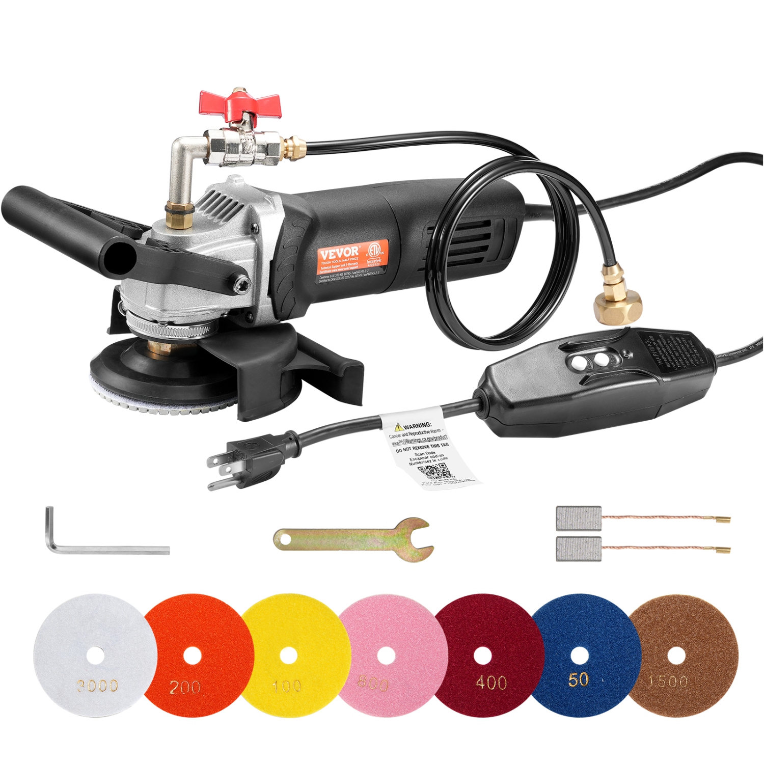 VEVOR 800W Wet Polisher, 4" Concrete Grinder with 6 Speed and 7 Polishing Kits,Grinder Machine for Marble, Granite, Stone, Rock, Tile, Equipped with