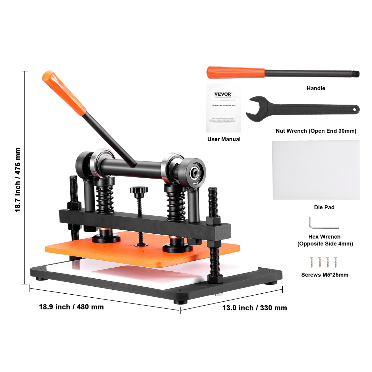 VEVOR 14.2 x 10.2 in Embossing Plate Manual Die Cutter, 0.47 in Pressure Stroke Dual Guide Shafts Die Cut Machine, Leather Embossing Machine for
