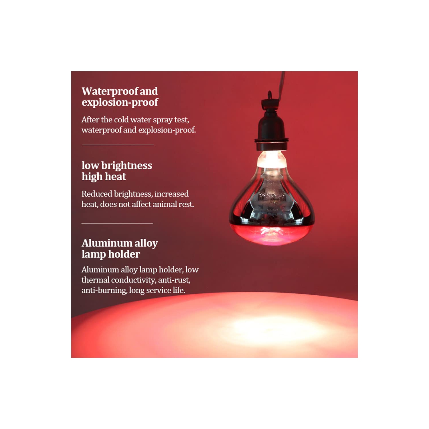 Lampe à infrarouge, lampe chauffante pour animaux de volaille, lampe chauffante pour porcs et poulets, pour la chaleur de la nuit du bétail