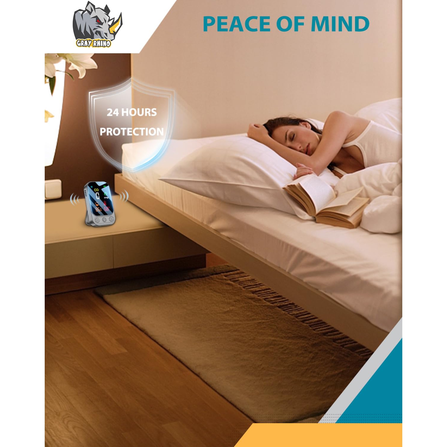 Détecteur de monoxyde de carbone, détecteur de CO 3 en 1 portatif avec détection d'humidité et de température pour VR de camping de voyage