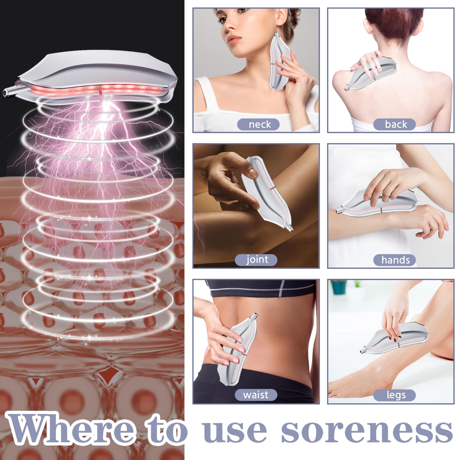 Electric Fascia Knife Scraper Gua Sha Tool, USB Charging Gua Sha Facial Tool, Heated & EMS Microcurrent & Red Light Massager, Fascia Massager