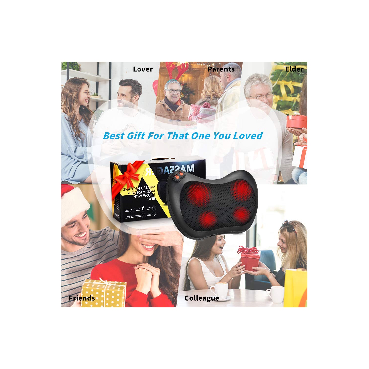 Appareil de massage pour le cou, coussin de massage shiatsu chauffant, masseur pour les tissus profonds aux épaules, au dos et aux jambes